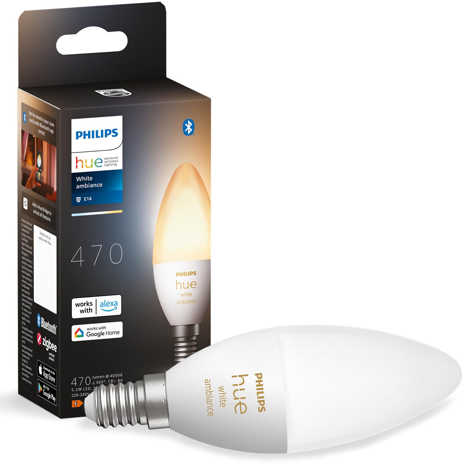 Żarówka LED E14 Świeczka B39 5.2W = 40W 470lm 2200-6500K CCT SMART Inteligentna Bluetooth ZigBee White Ambiance Philips HUE - główne zdjęcie produktu