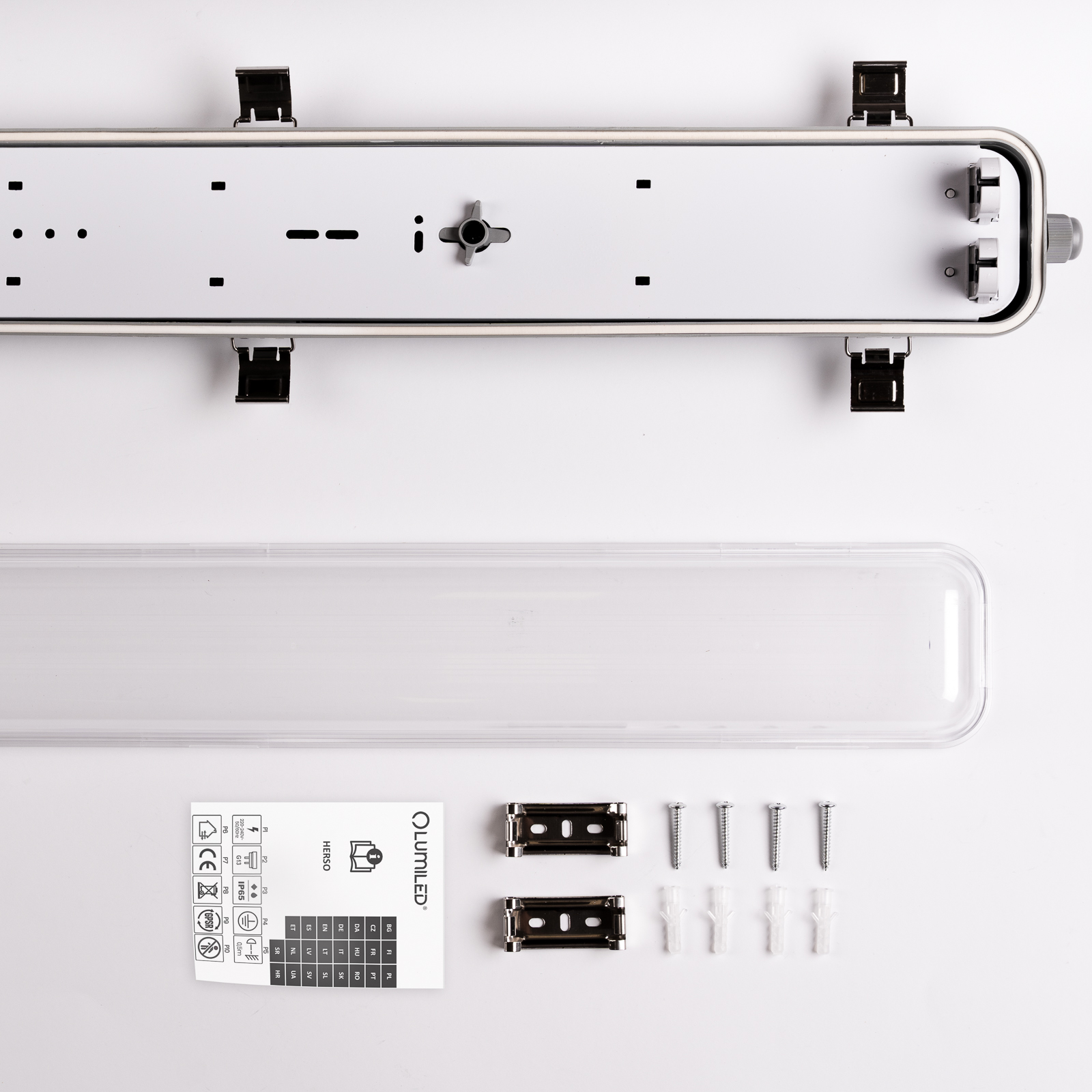 Oprawa Lampa Hermetyczna LED Pyłoszczelna 120cm 2x T8 G13 IP65 Lumiled - skład produktu