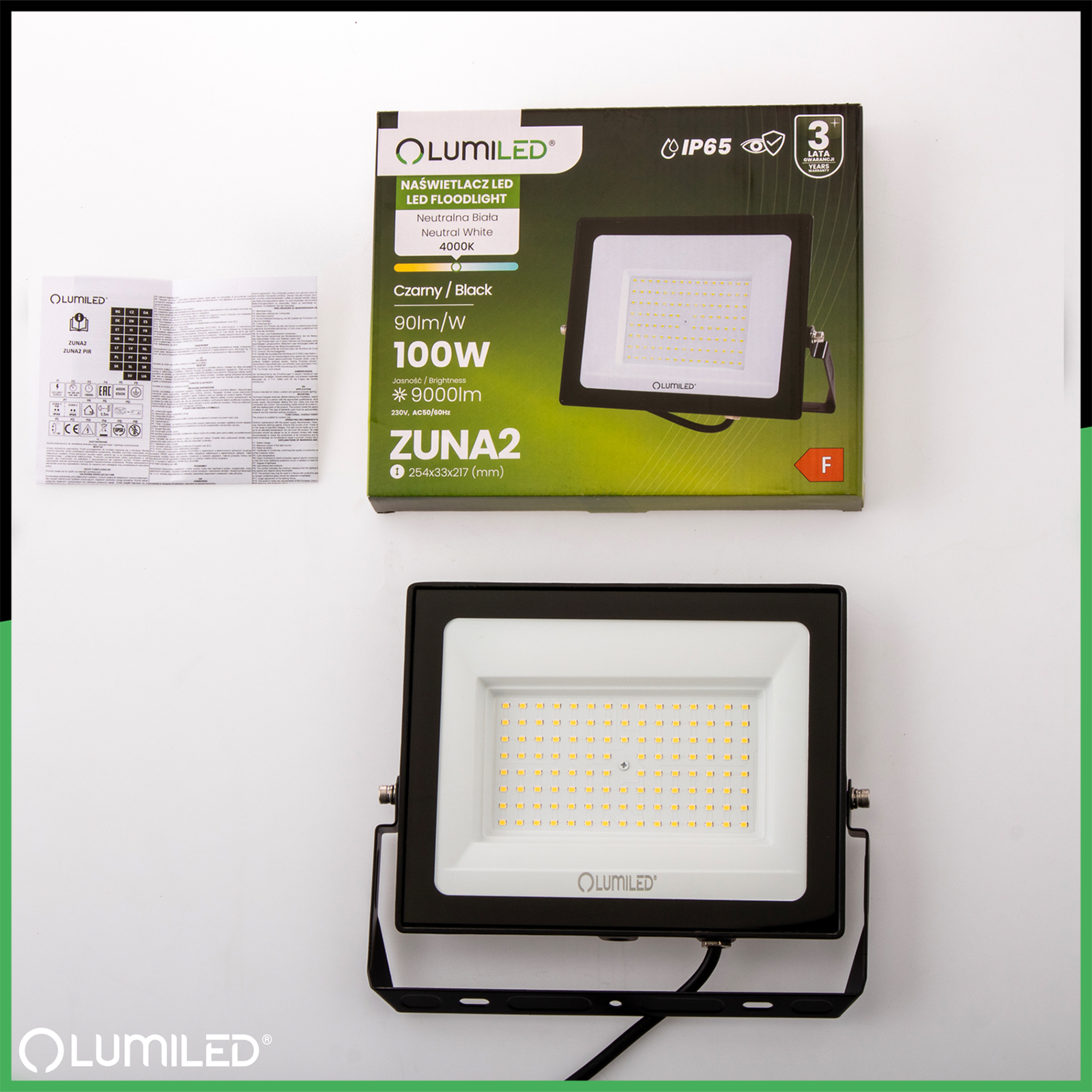 Naświetlacz LED ZUNA2 100W 9000lm 4000K IP65 Czarny LUMILED - skład produktu