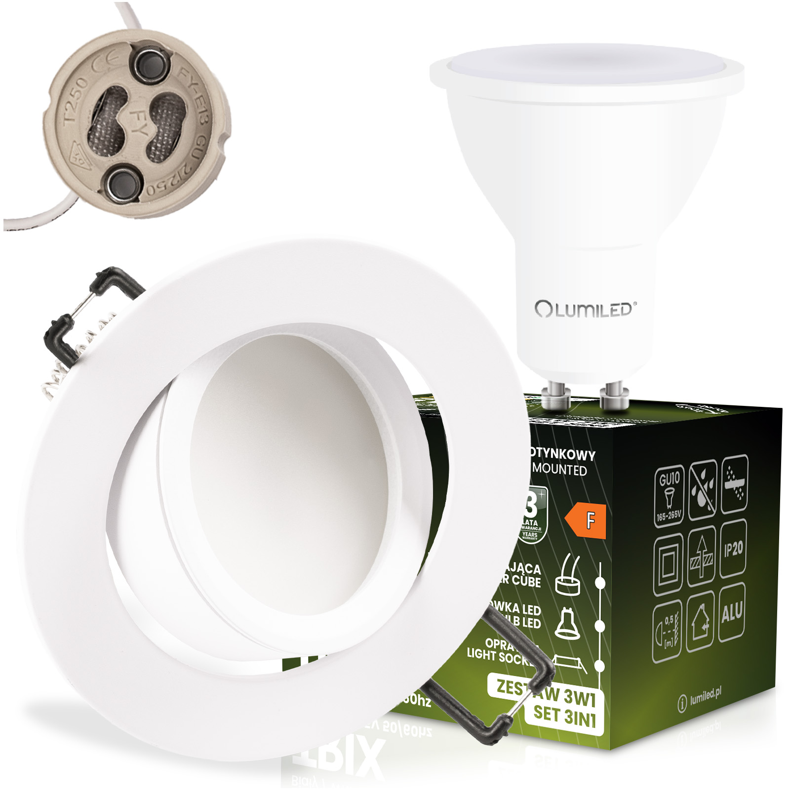 Oprawa Halogenowa Podtynkowa Okrągła Ruchoma TRIX 3w1 GU10 6W 4000K BIAŁY MAT LUMILED - główne zdjęcie produktu