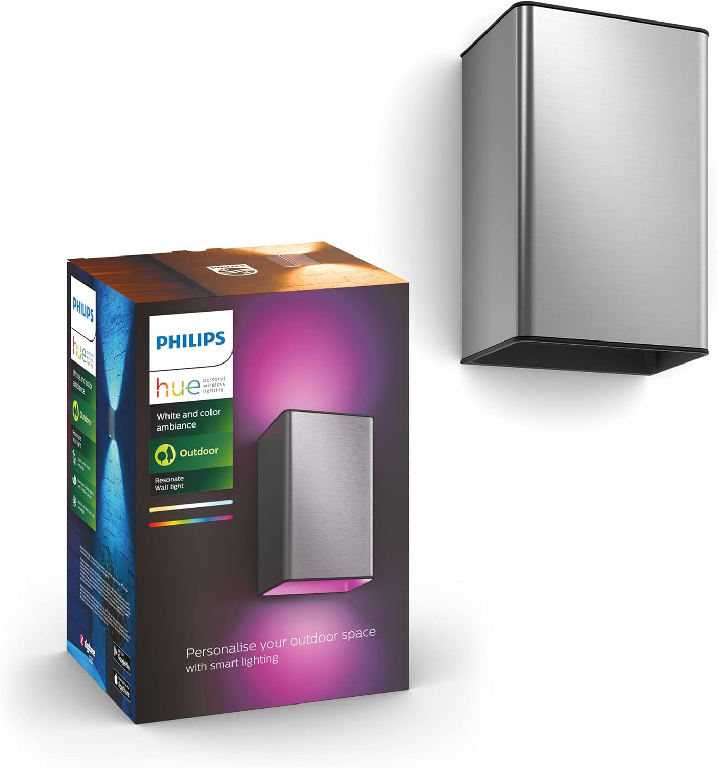 Kinkiet Ogrodowy LED Lampa Zewnętrzna Elewacyjna 15.8W 1180lm IP44 White and Color Ambiance RGB + TW Srebrna Inteligentna SMART Zigbee Bluetooth Resonate Philips HUE - główne zdjęcie produktu