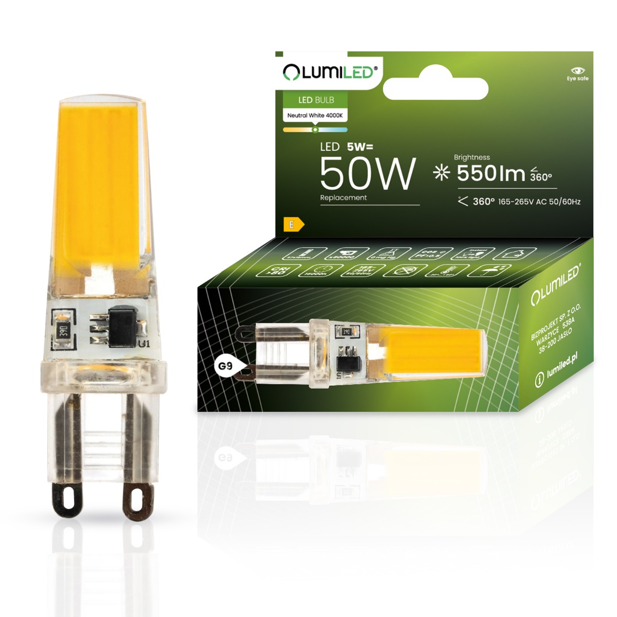 Żarówka LED G9 Kapsułka 5W = 50W 550lm 4000K Neutralna 360° FILAMENT LUMILED - główne zdjęcie produktu