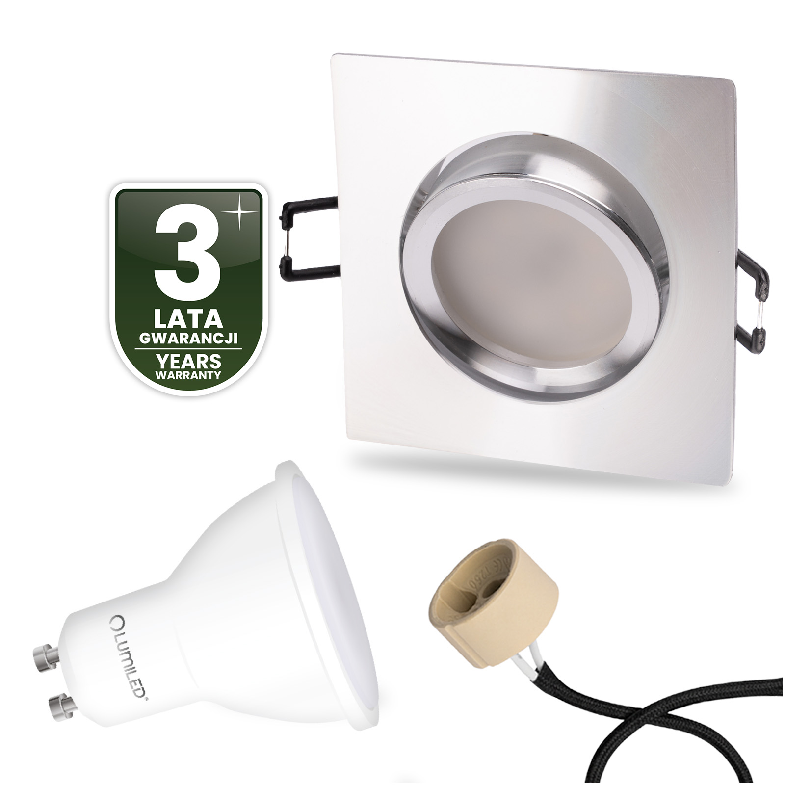 Oprawa Halogenowa Podtynkowa Kwadratowa Ruchoma TRIX 3w1 GU10 6W 3000K Srebrny LUMILED - czwarta cecha produktu