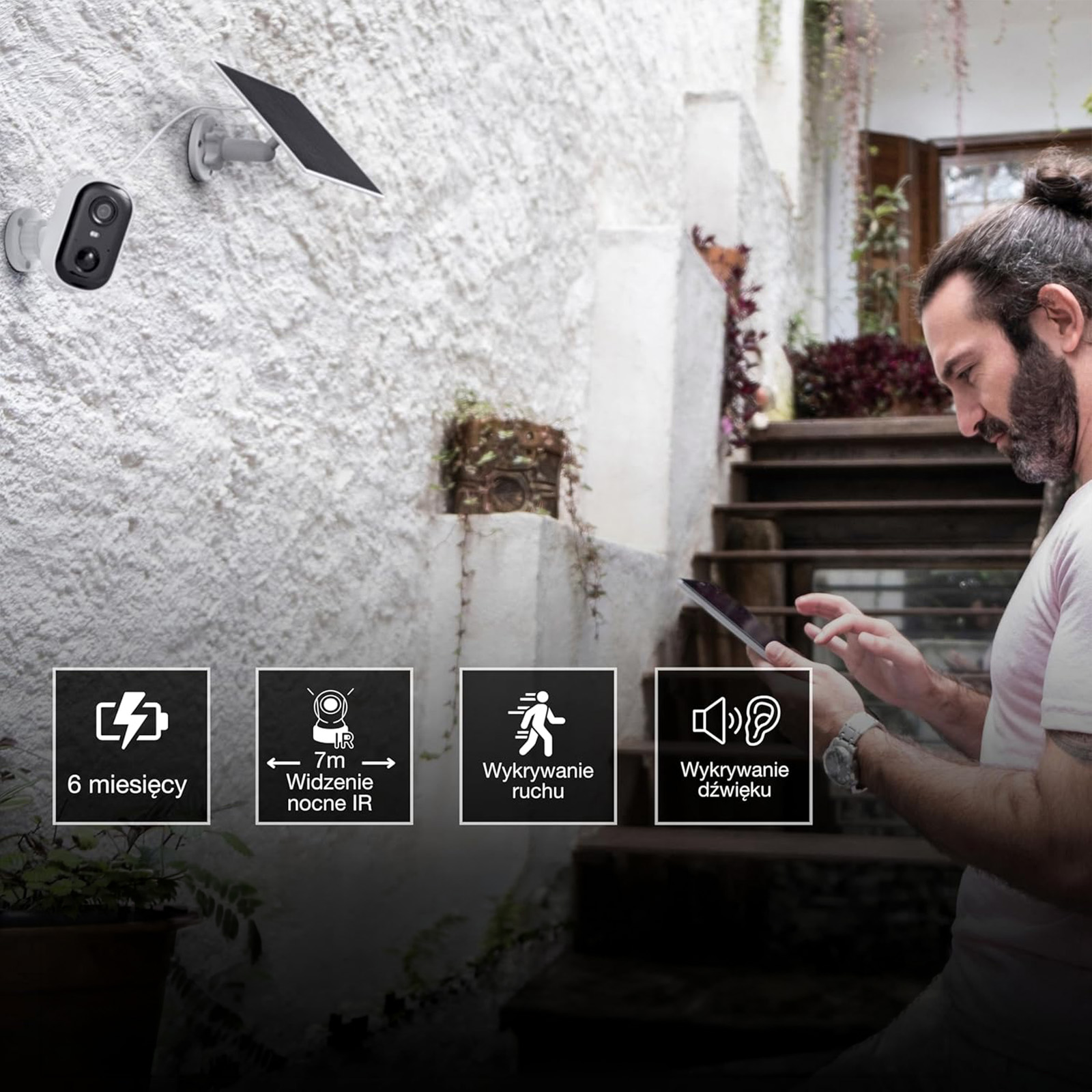 Kamera Solarna Zewnętrzna Regulowana 2K QHD Czujnik Ruchu Alarm IP66 Smart Wifi Biała Osram - druga cecha produktu