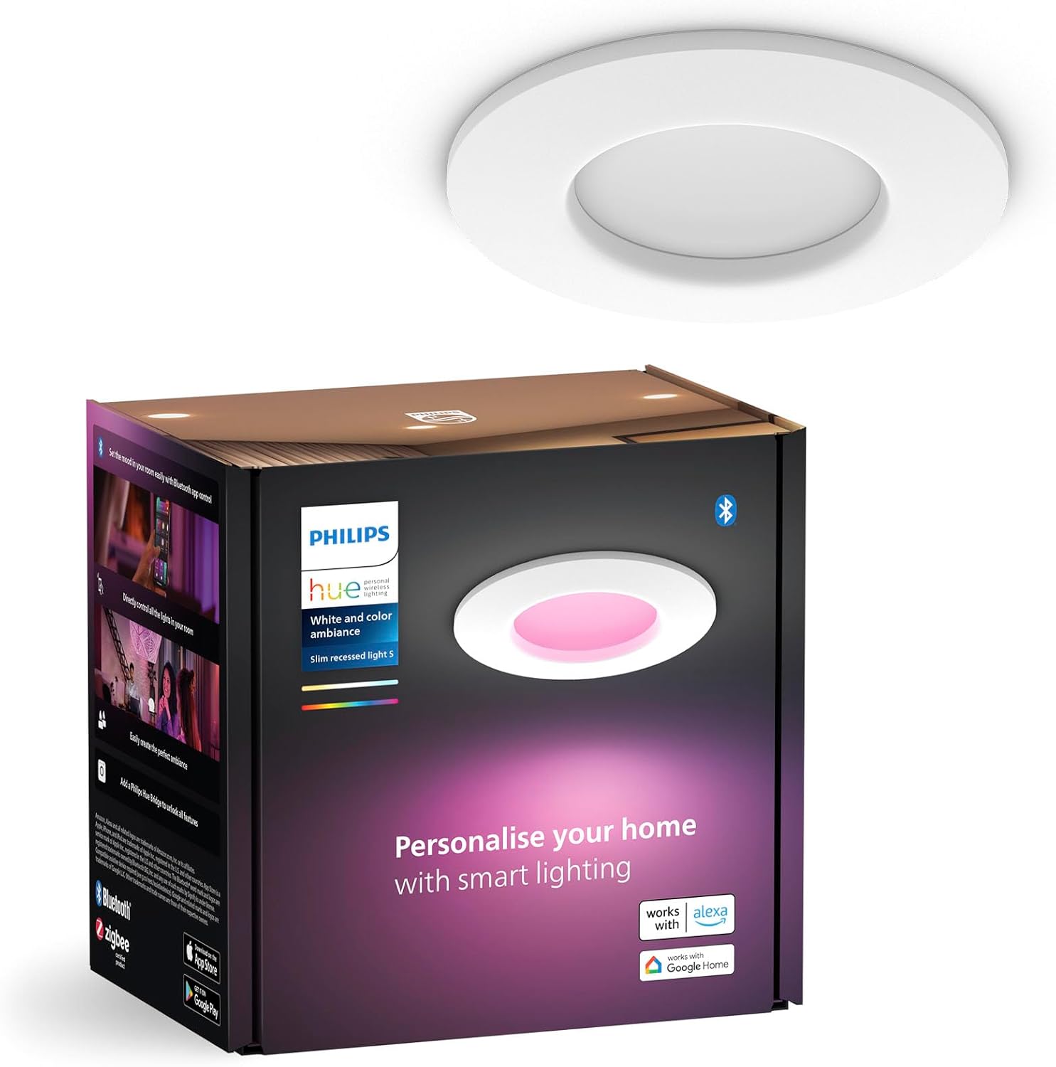 Panel LED Oprawa Podtynkowa Wpuszczana 8.3W 1000lm IP44 White and Color Ambiance RGB + TW Biała Inteligentna SMART Zigbee Bluetooth Slim Downlights Philips HUE - główne zdjęcie produktu