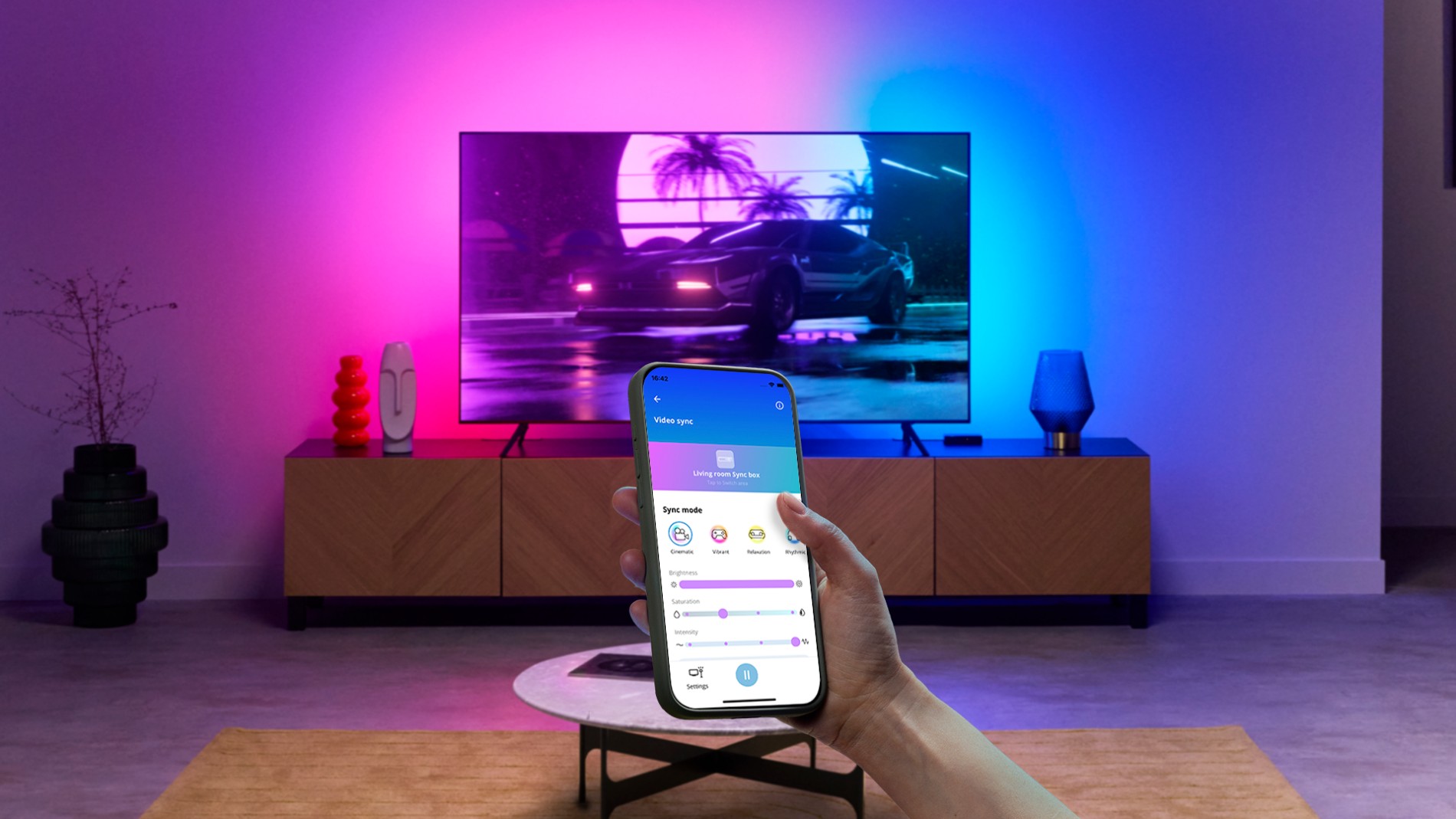 Inteligentna Taśma LED RGBIC do Monitora Telewizora TV 55""""-65"""" z HDMI Sync Box Wi-Fi WiZ - druga cecha produktu