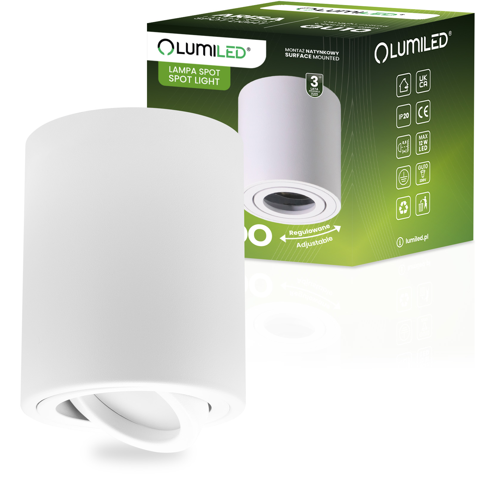 Oprawa Natynkowa HALOGENOWA Spot Tuba Ruchoma LUNDO GU10 LUMILED Okrągła Biała 80mm - główne zdjęcie produktu