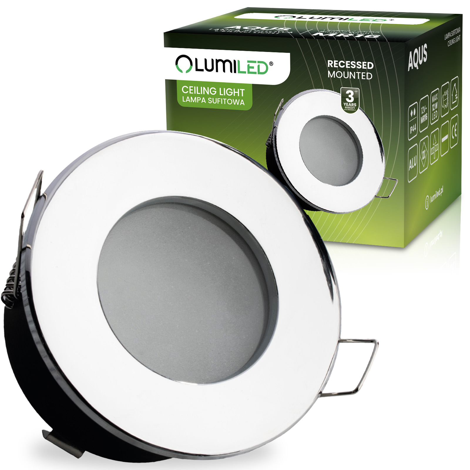 Oprawa Halogenowa Podtynkowa Wpuszczana LED MR16 Okrągła Chrom AQUS Lumiled - główne zdjęcie produktu