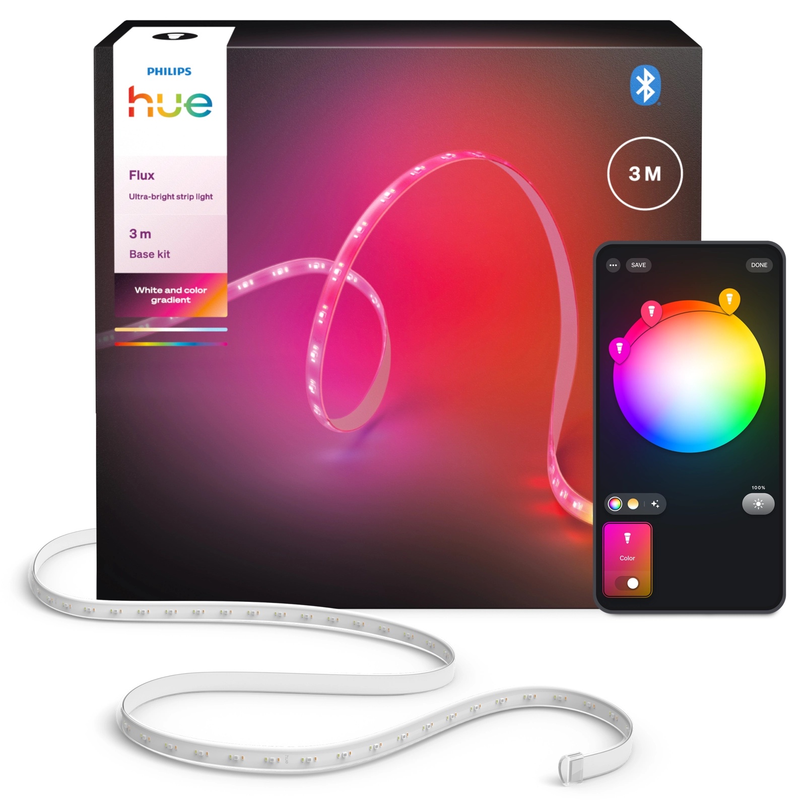 Taśma LED Pasek 3m 29W 2900lm IP20 White and Color Ambiance RGB + TW Biała Inteligentna SMART Zigbee Bluetooth Flux Strip Ultra-Bright Philips HUE - główne zdjęcie produktu