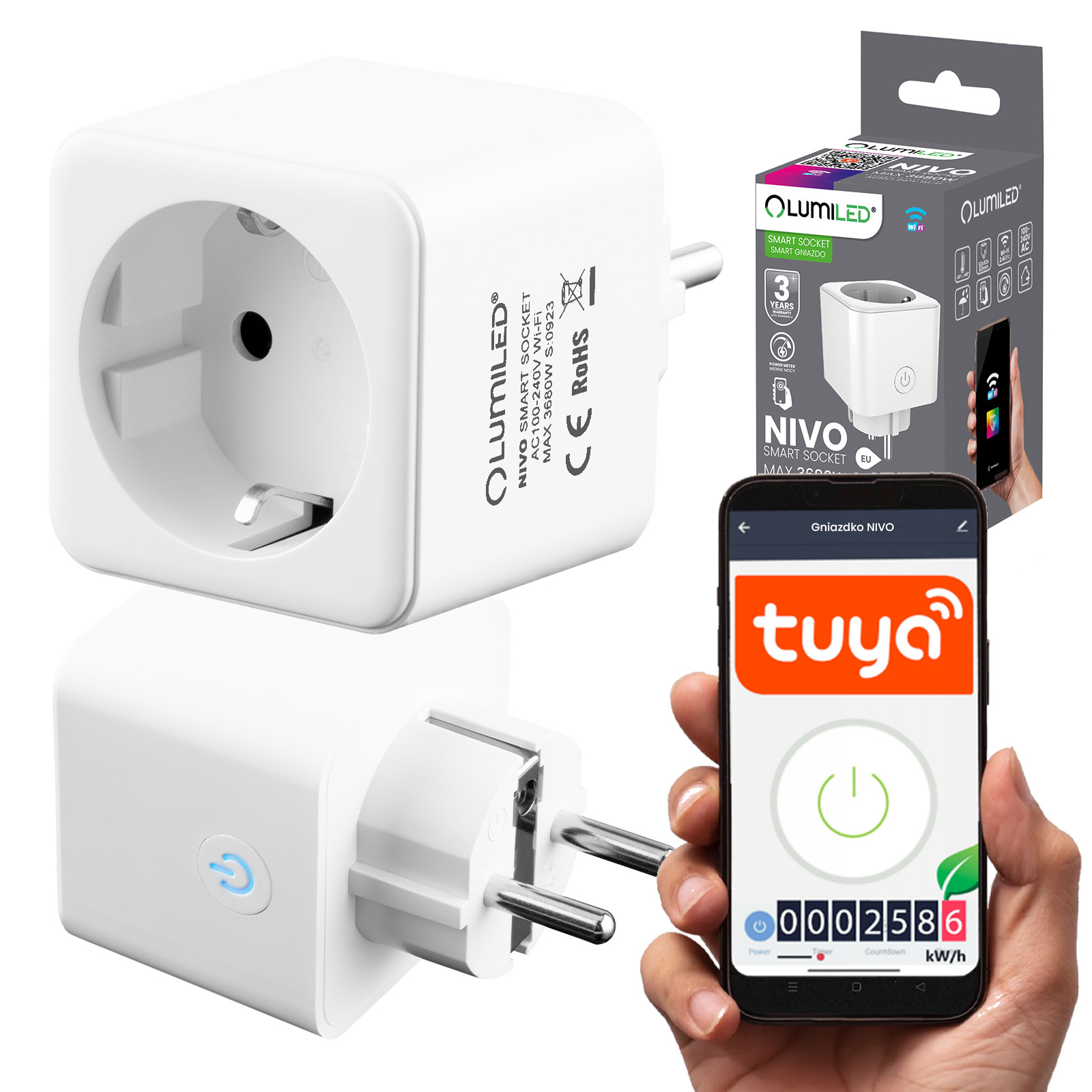 Inteligentne Gniazdko WiFi Watomierz Programator Timer TUYA SMART NIVO LUMILED - główne zdjęcie produktu