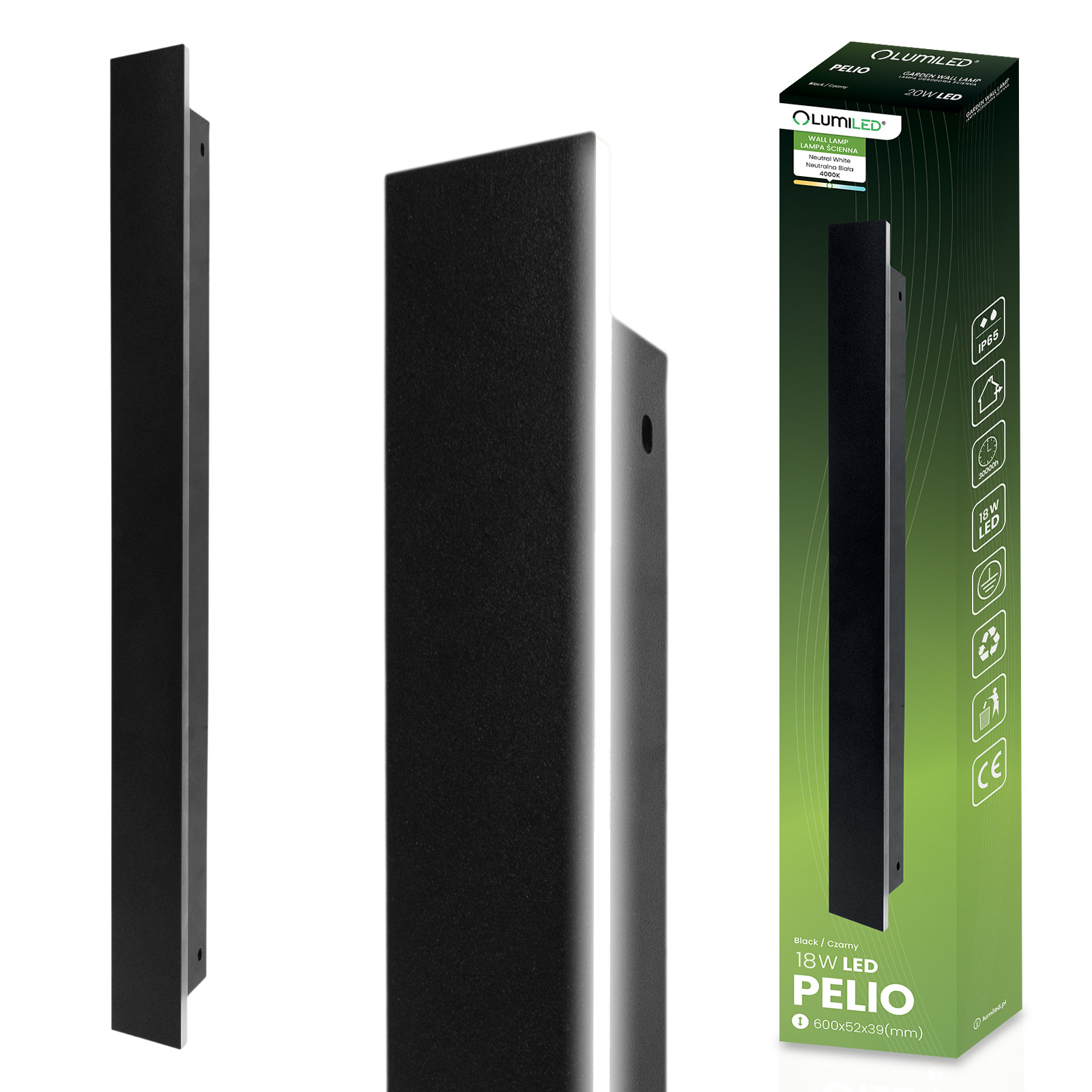 Lampa Ogrodowa LED Natynkowa PELIO Kinkiet Elewacyjny Ścienny 18W 4000K IP65 LUMILED - główne zdjęcie produktu