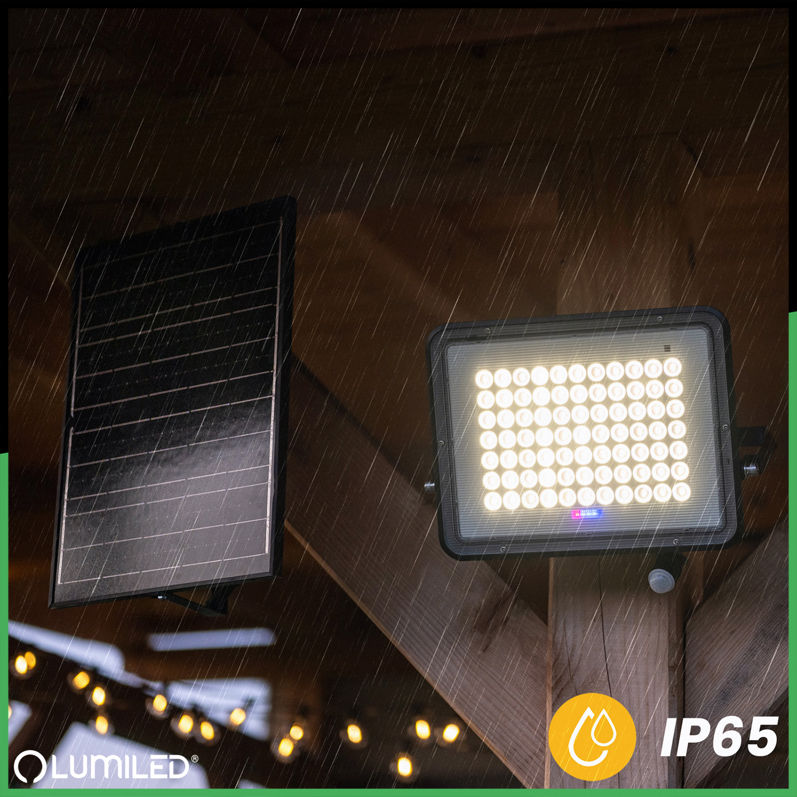 Naświetlacz Solarny LED Halogen 300W Lampa Ogrodowa 4000K IP65 Czujnik Ruchu PIR + Pilot FULGOR LUMILED - druga cecha produktu