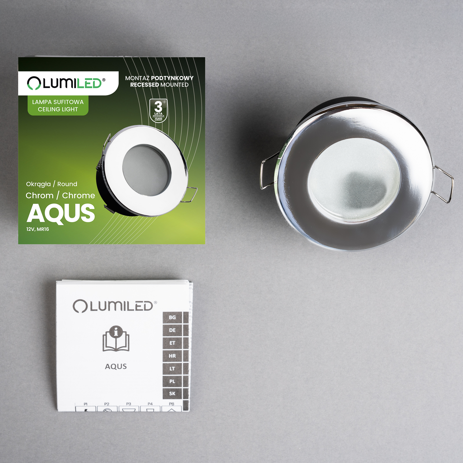 Oprawa Halogenowa Podtynkowa Wpuszczana LED MR16 Okrągła Chrom AQUS Lumiled - skład produktu