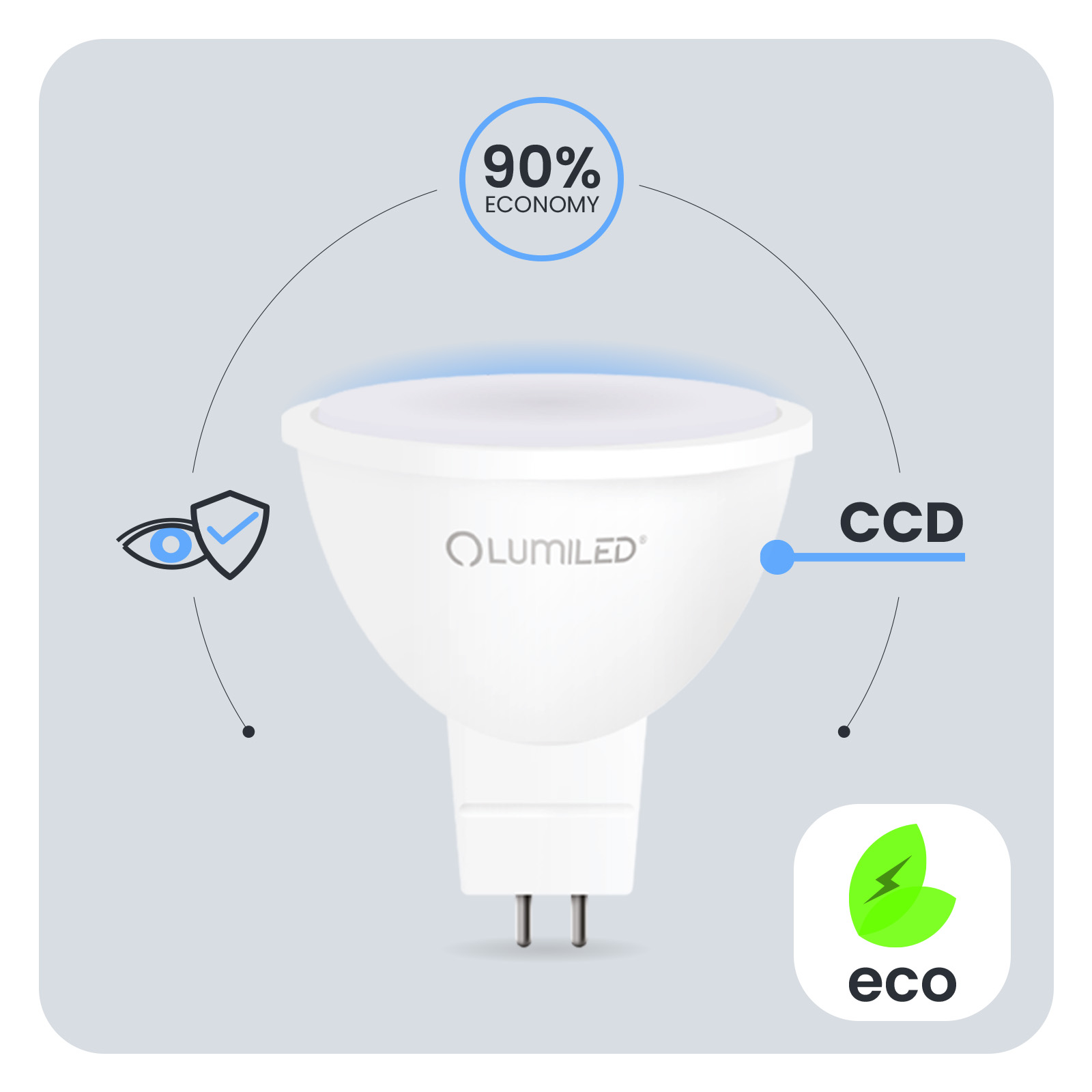10x Żarówka LED GU5.3 Reflektor MR16 6W = 50W 580lm 6500K Zimna 120° LUMILED - pierwsza cecha produktu