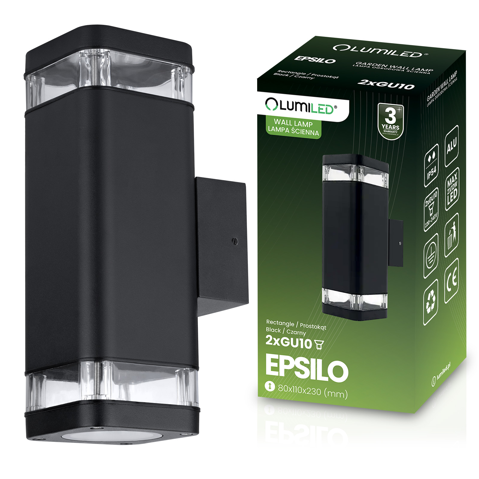 Lampa Ogrodowa Zewnętrzna Kinkiet Elewacyjny 2x GU10 LED IP54 Góra Dół EPSILO LUMILED - główne zdjęcie produktu