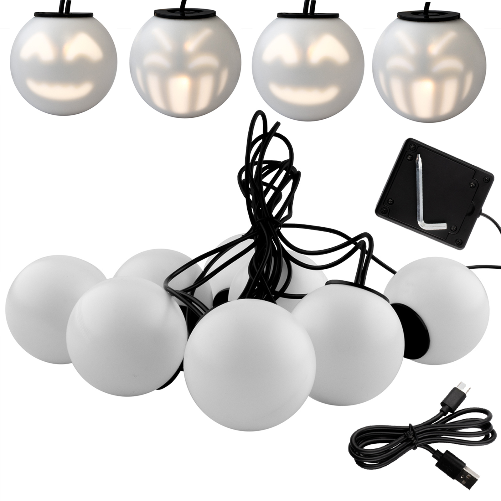Girlanda świąteczna 8x LED bateryjna dekoracyjna bałwanki duszki 4,33m grająca biała +USB C - główne zdjęcie produktu