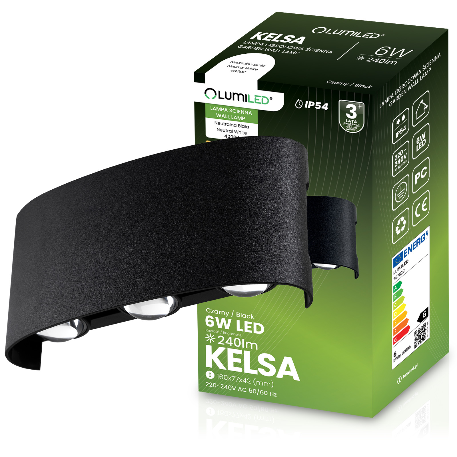 Lampa Ogrodowa Zewnętrzna Kinkiet Elewacyjny 6W LED IP54 Góra Dół KELSA LUMILED - główne zdjęcie produktu