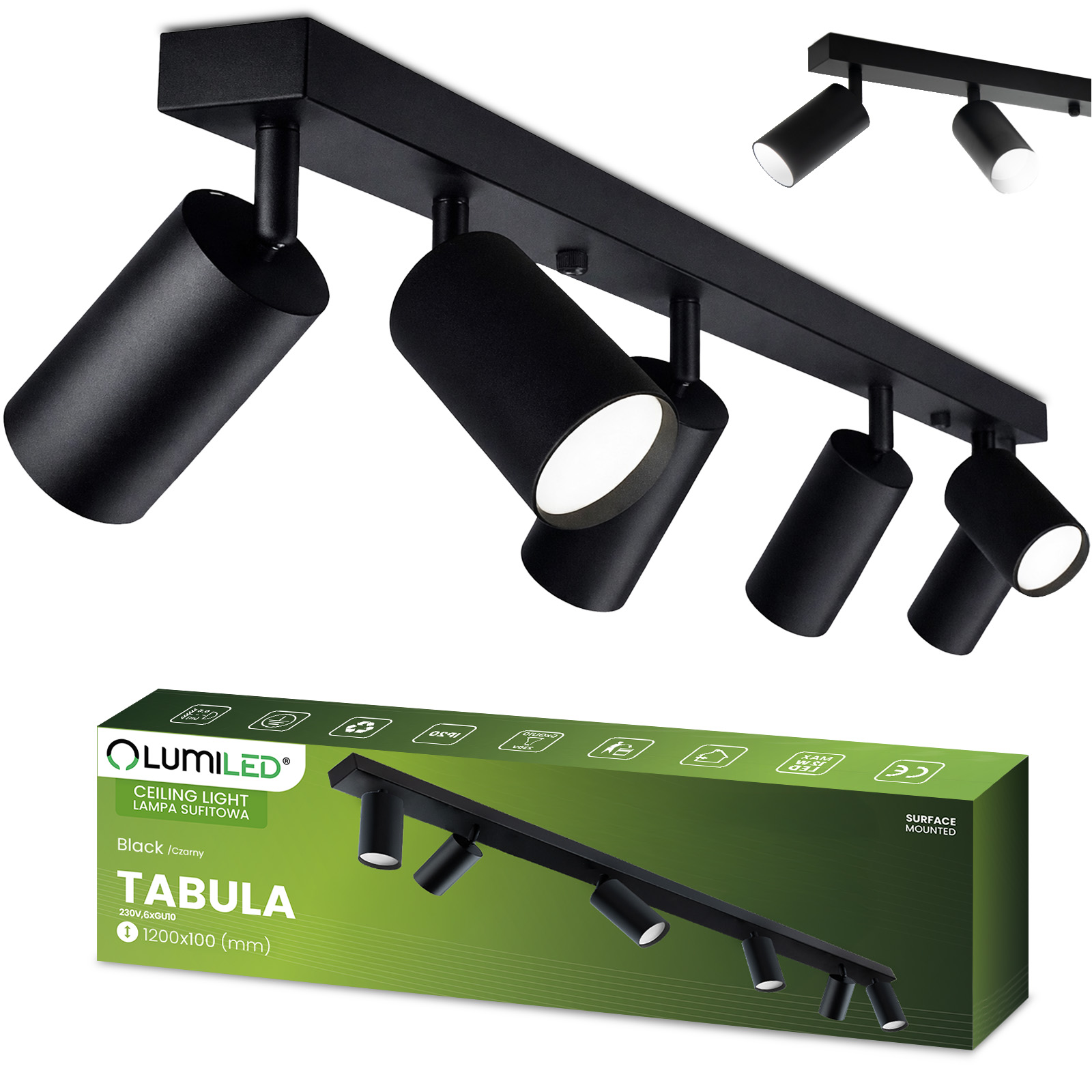 Lampa Sufitowa Plafon SPOT TUBA Reflektor Oprawa Halogenowa Skośna 6x GU10 TABULA LUMILED - główne zdjęcie produktu