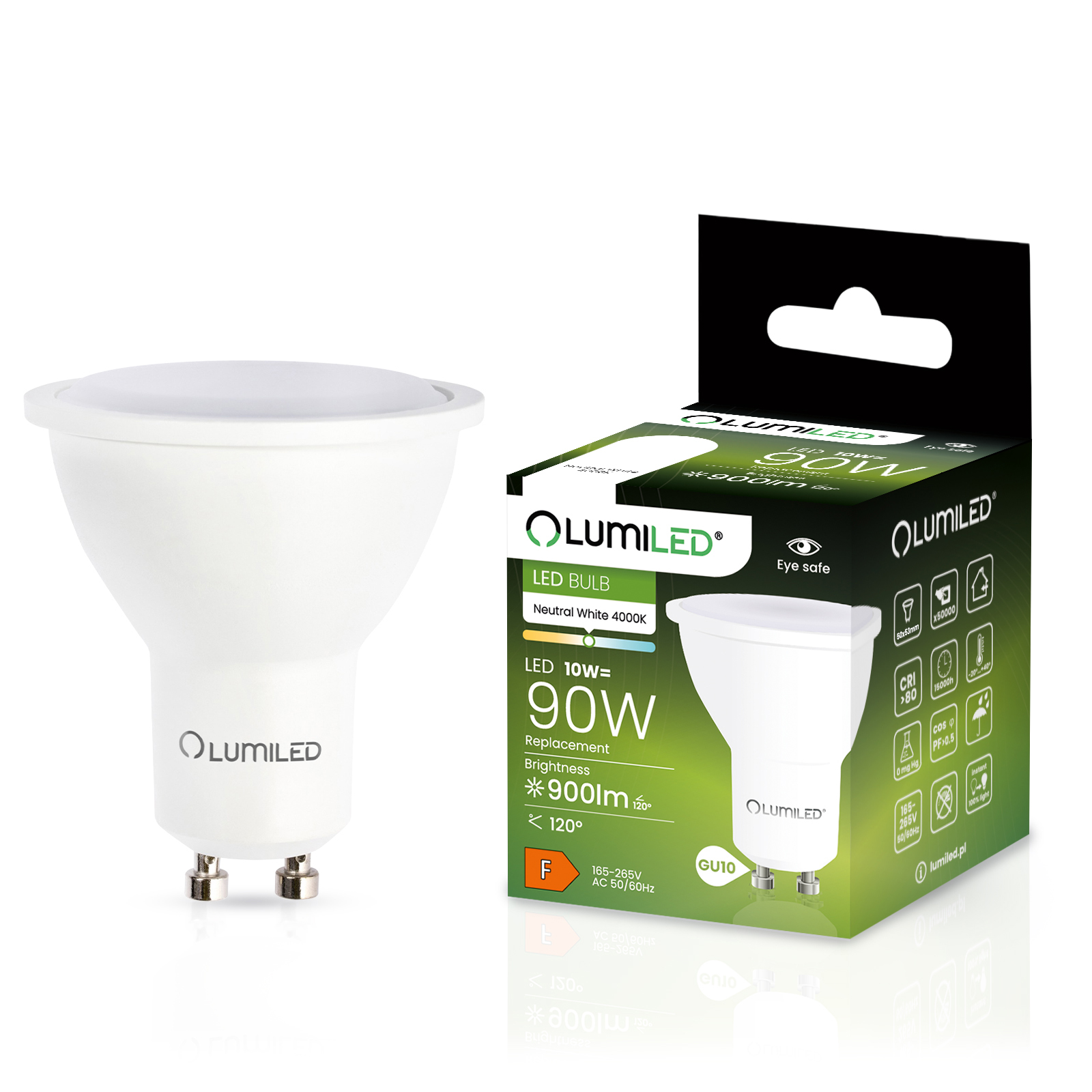 Żarówka LED GU10 Reflektor PAR16 10W = 90W 900lm 4000K Neutralna 120° LUMILED - główne zdjęcie produktu
