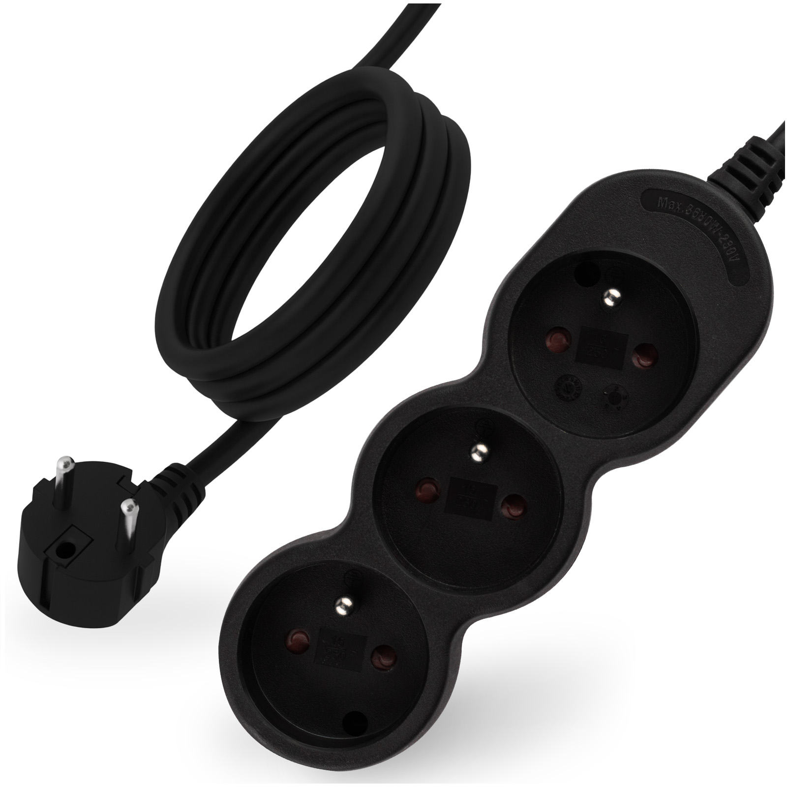 Przedłużacz Sieciowy Kabel z Uziemieniem Listwa Zasilająca 3 Gniazda 3m Czarny Sznur Lendo Lumiled - główne zdjęcie produktu