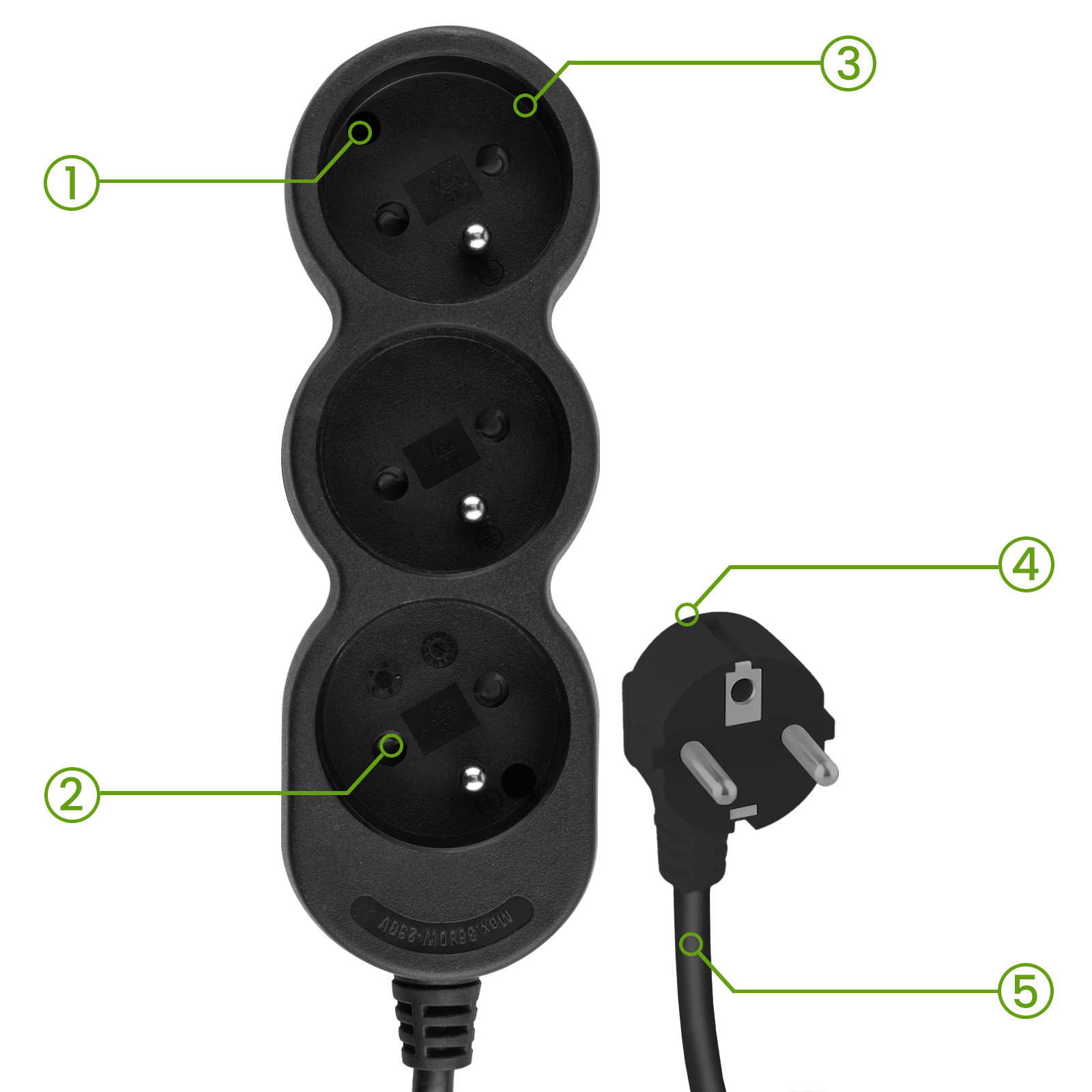 Przedłużacz Sieciowy Kabel z Uziemieniem Listwa Zasilająca 3 Gniazda 3m Czarny Sznur Lendo Lumiled - druga cecha produktu