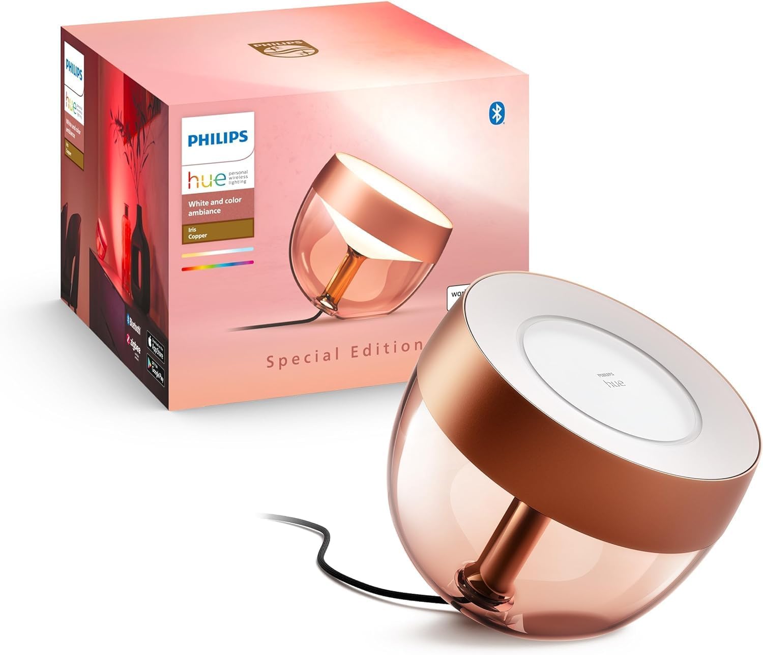 Lampka Biurkowa LED Nocna 8.2W 570lm IP20 White and Color Ambiance RGB + TW Miedziana Inteligentna SMART Zigbee Bluetooth Iris Philips HUE - główne zdjęcie produktu