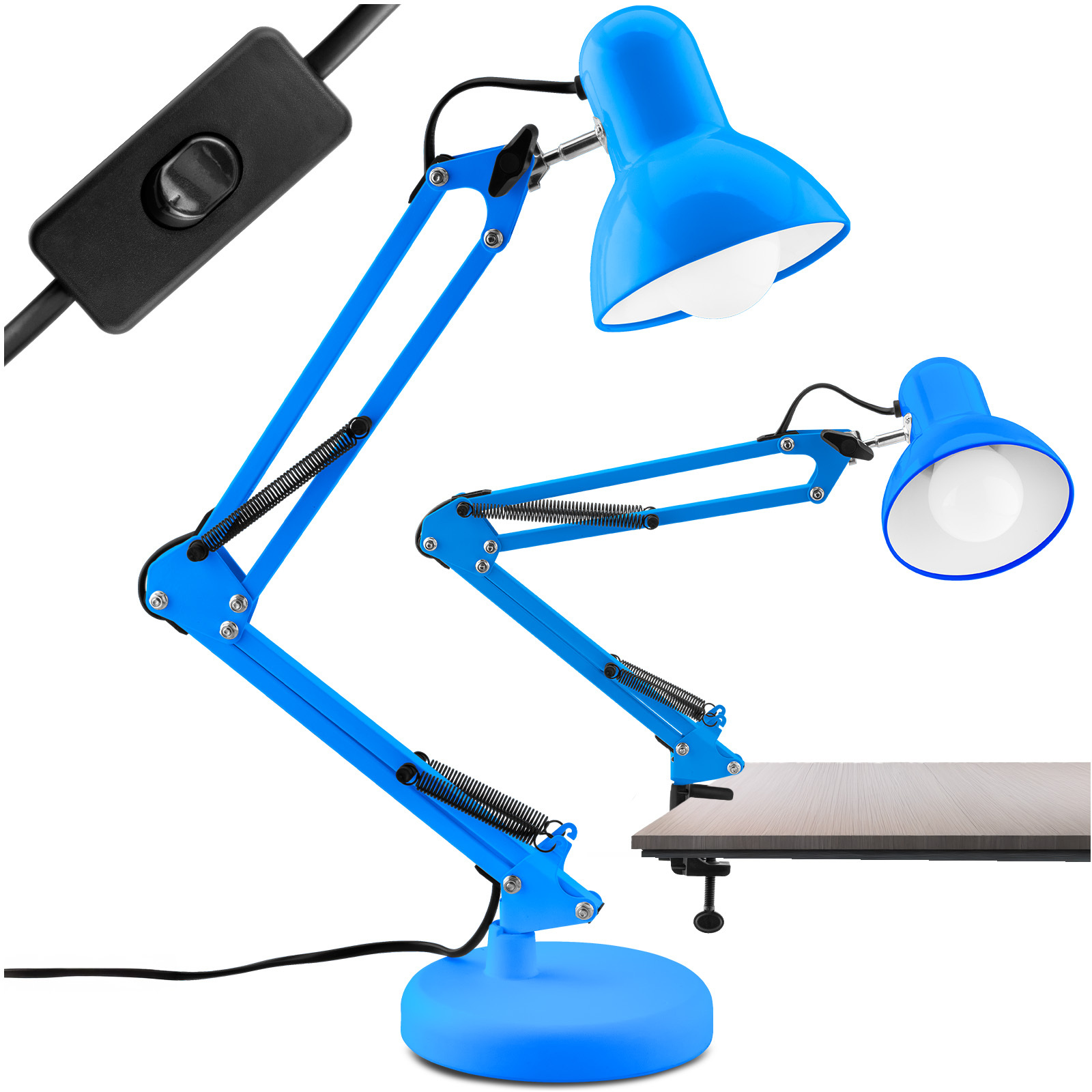 Lampka Biurkowa Kreślarska Stołowa E27 TOBI Niebieska Lumiled + uchwyt na blat - główne zdjęcie produktu