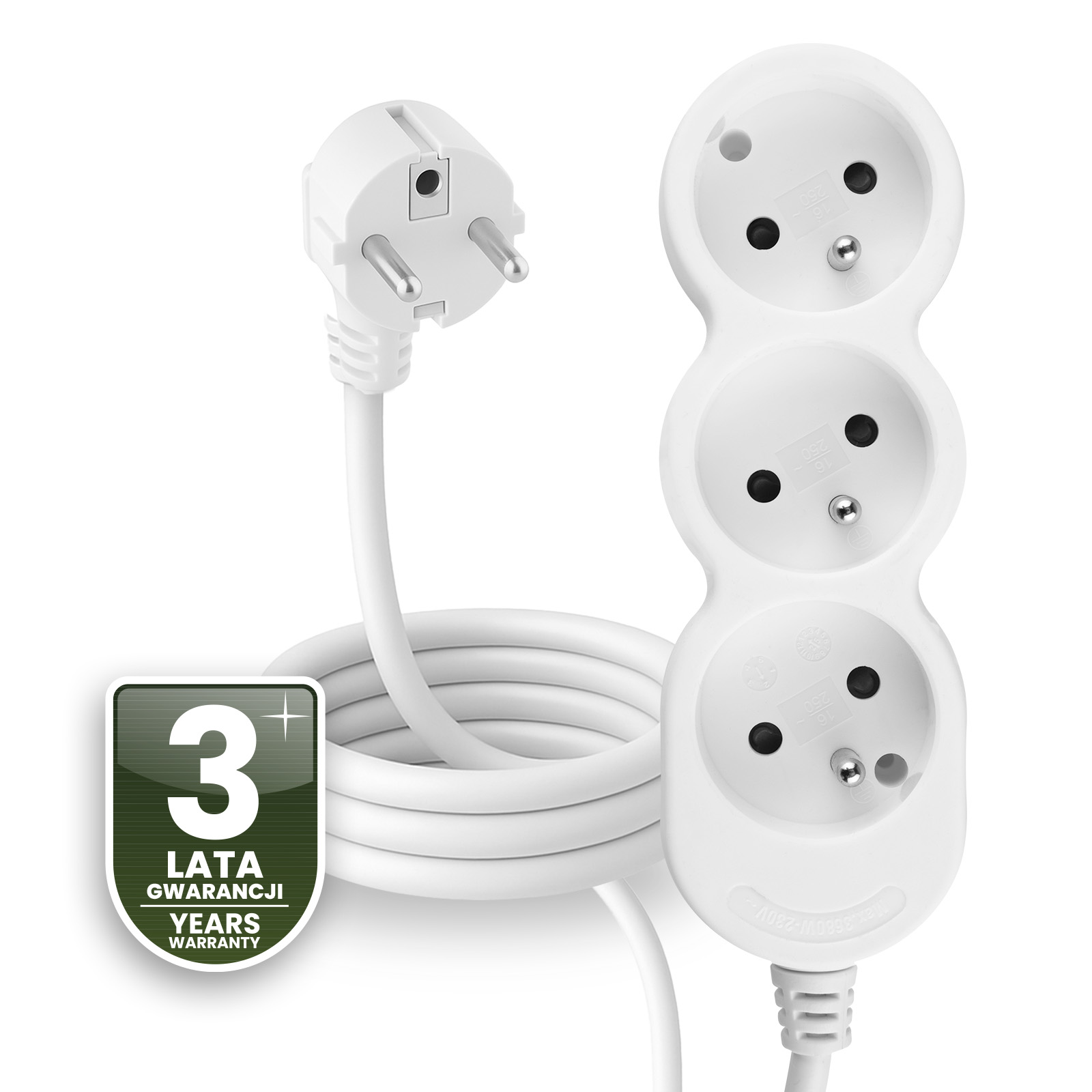 Przedłużacz Sieciowy Kabel z Uziemieniem Listwa Zasilająca 3 Gniazda 1.5m Biały Sznur Lendo Lumiled - czwarta cecha produktu