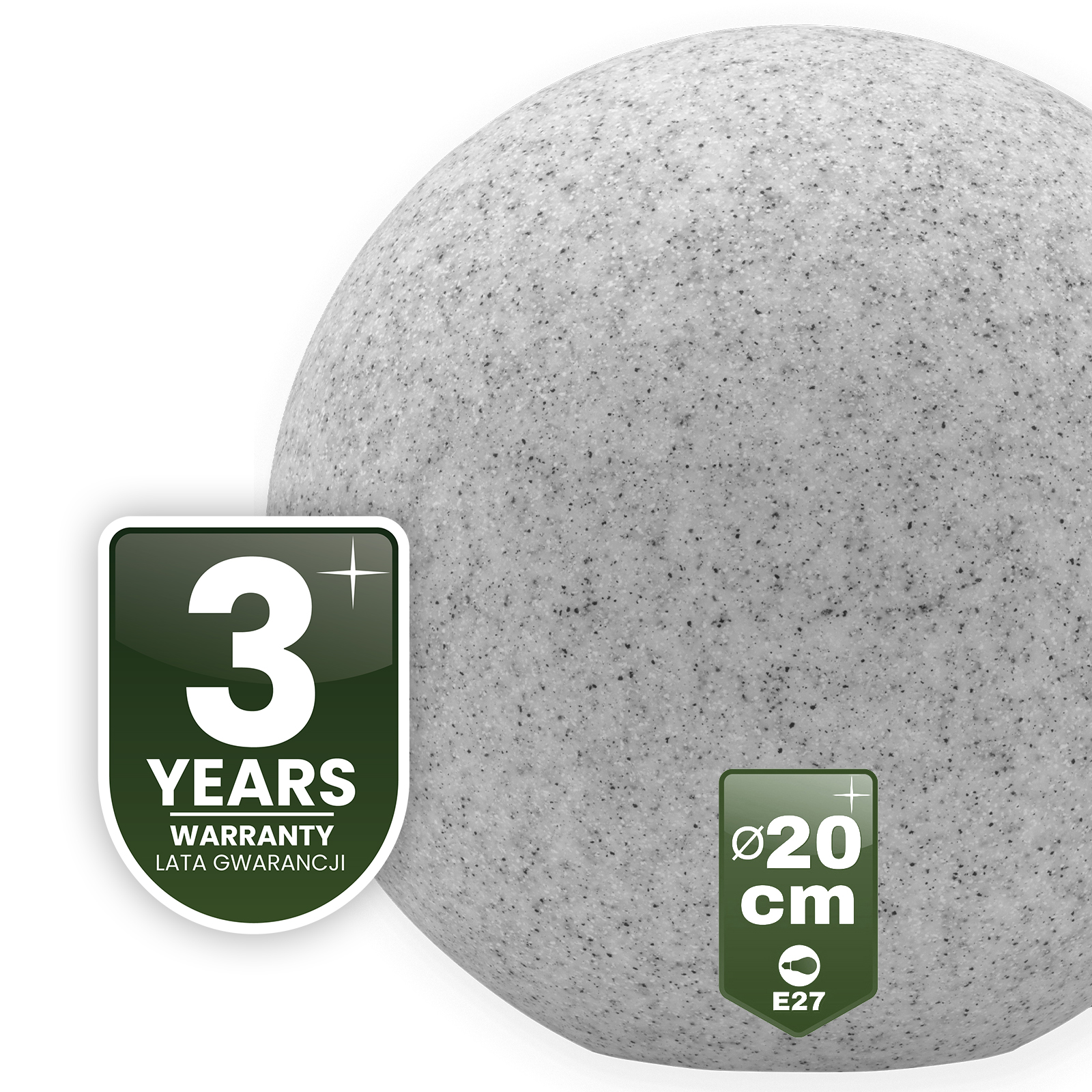 Lampa Oprawa Ogrodowa Zewnętrzna KAMIENNA KULA LED LUMIKULA 20cm E27 IP65 LUMILED - czwarta cecha produktu