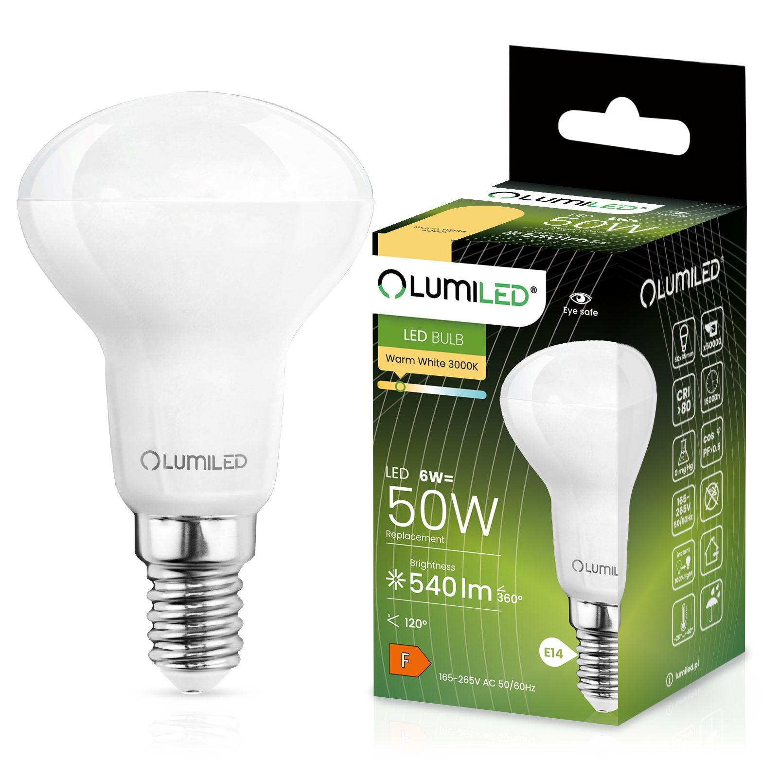 Żarówka LED E14 Reflektor R50 6W = 50W 540lm 3000K Ciepła 120° LUMILED - główne zdjęcie produktu