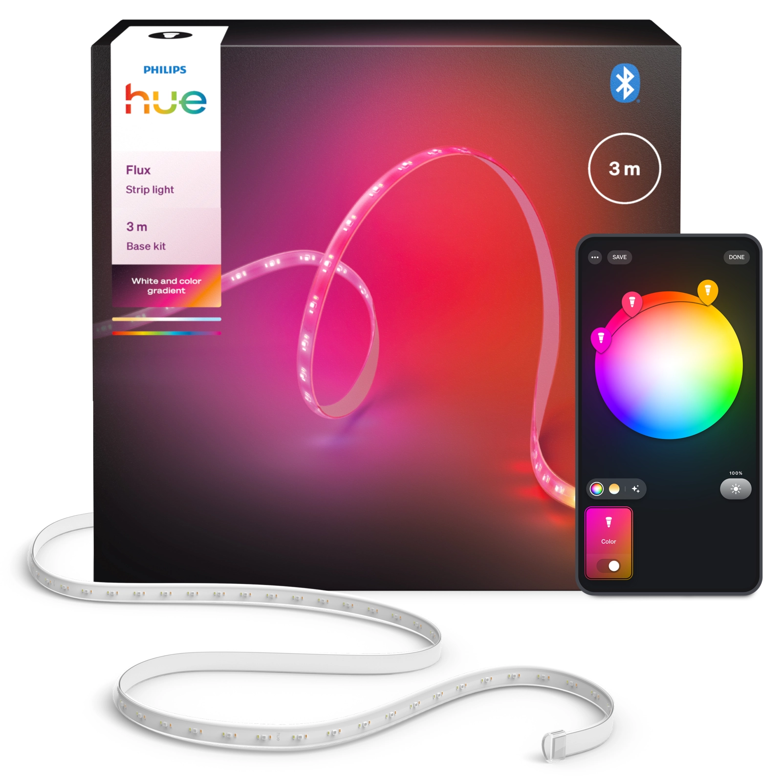 Taśma LED Pasek 3m 12W 1200lm IP20 White and Color Ambiance RGB + TW Biała Inteligentna SMART Zigbee Bluetooth Flux Strip Philips HUE - główne zdjęcie produktu