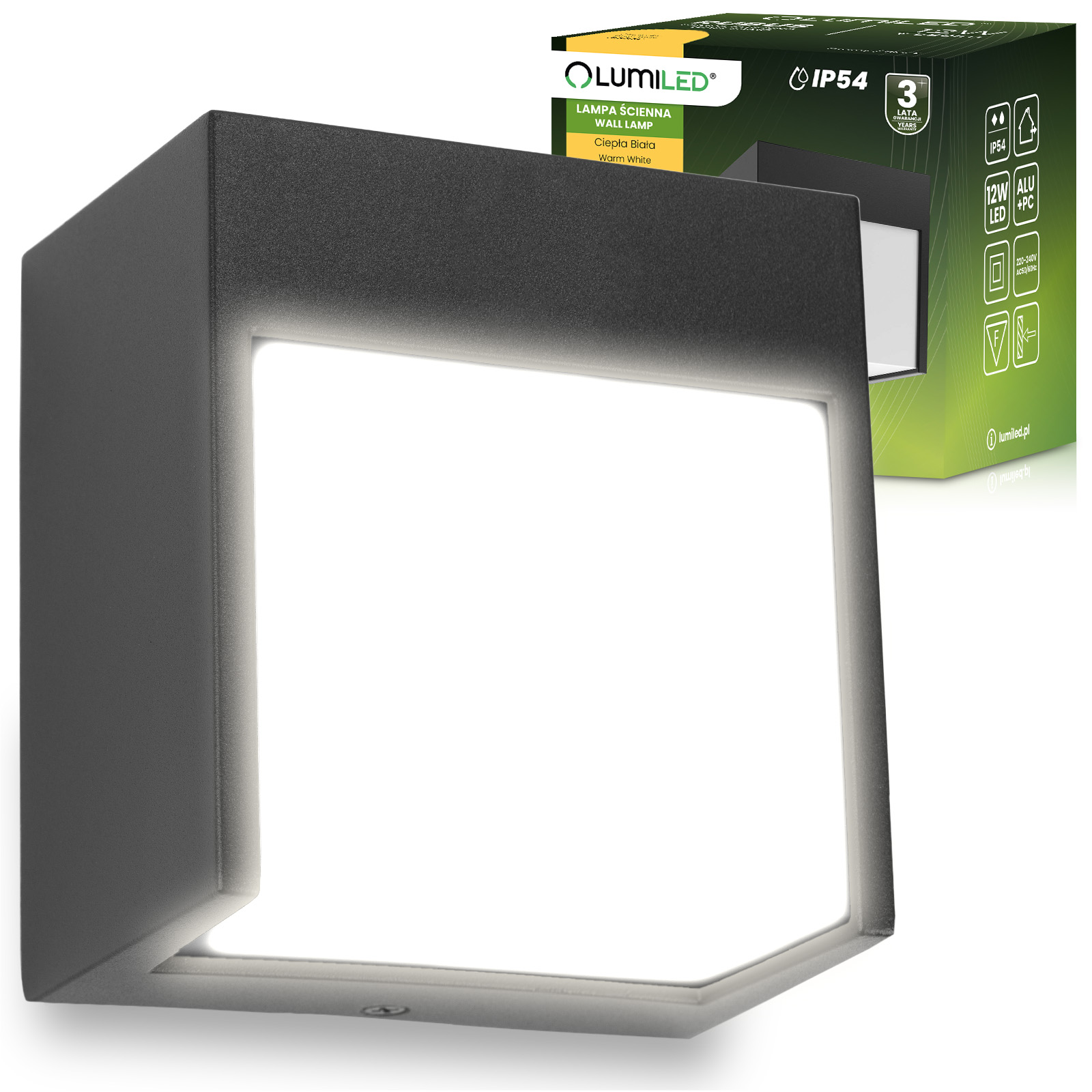 Lampa Ogrodowa Ścienna LED Kinkiet Elewacyjny Zewnętrzny IP54 12W 3000K RUBUS LUMILED - główne zdjęcie produktu