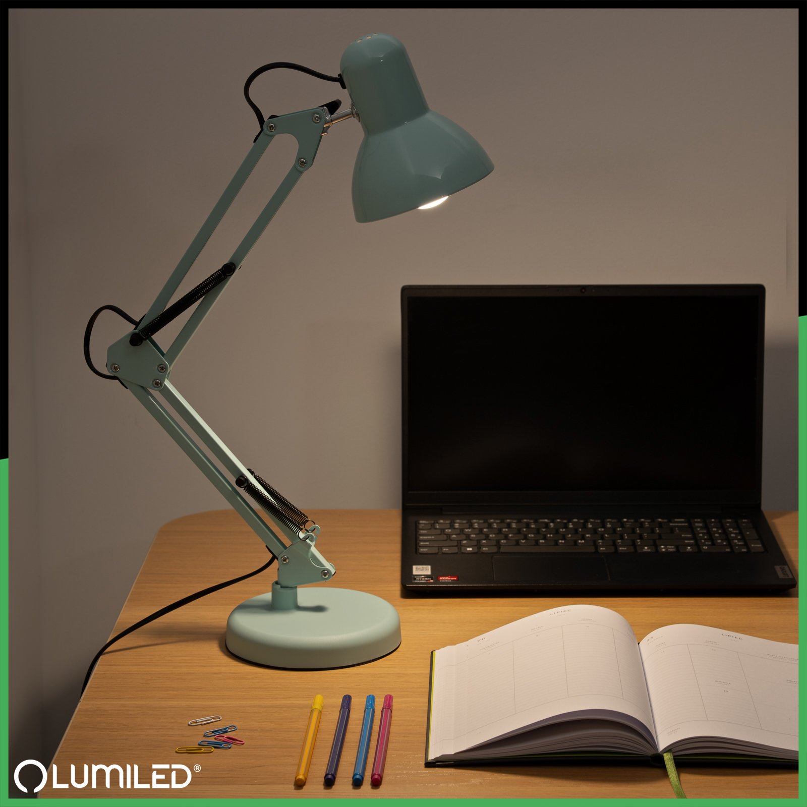 Lampka Biurkowa Kreślarska Stołowa E27 TOBI Pastelowa Niebieska Lumiled + uchwyt na blat - pierwsza cecha produktu