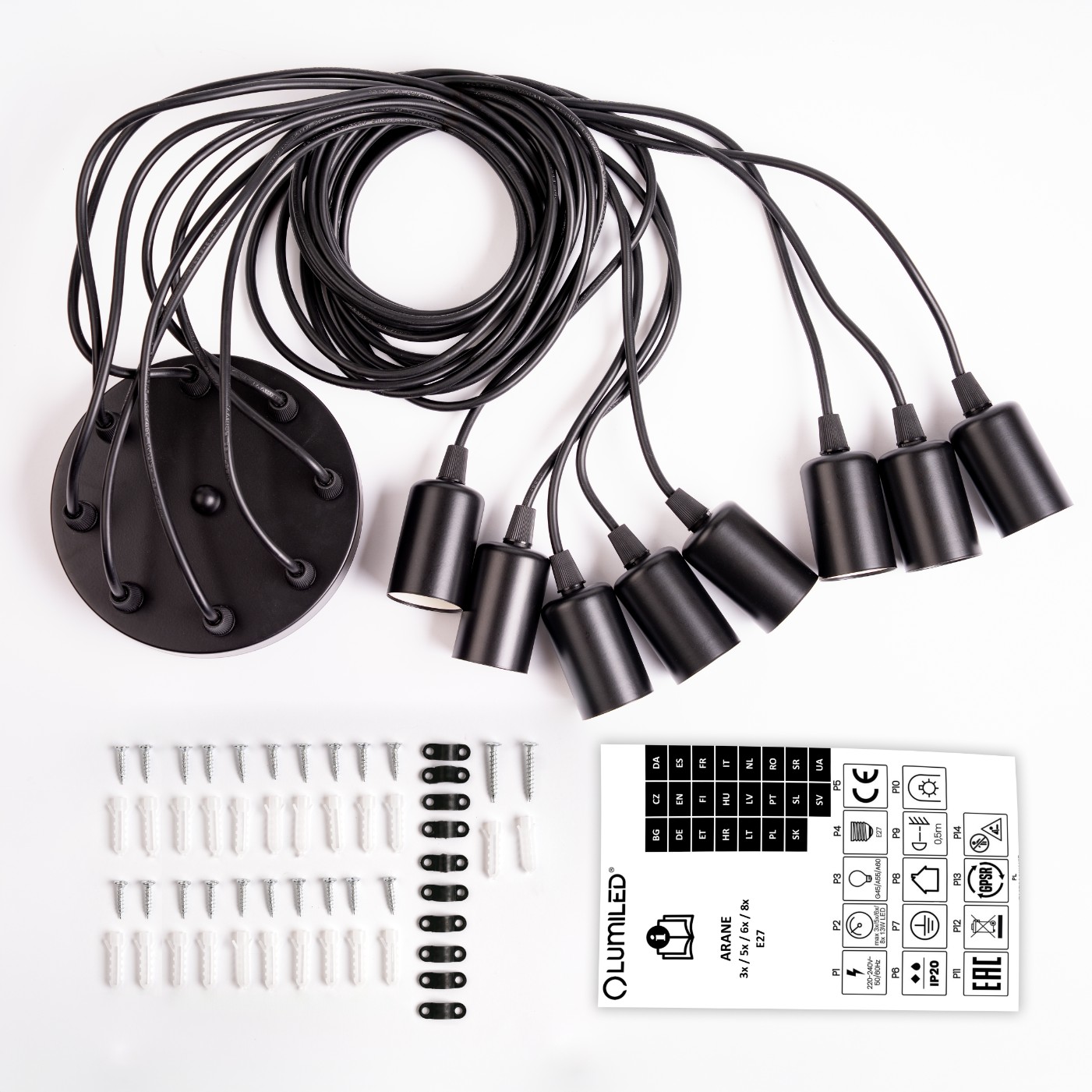 Lampa wisząca sufitowa ARANE PAJĄK 8 ramion do LED 8x E27 LUMILED - skład produktu