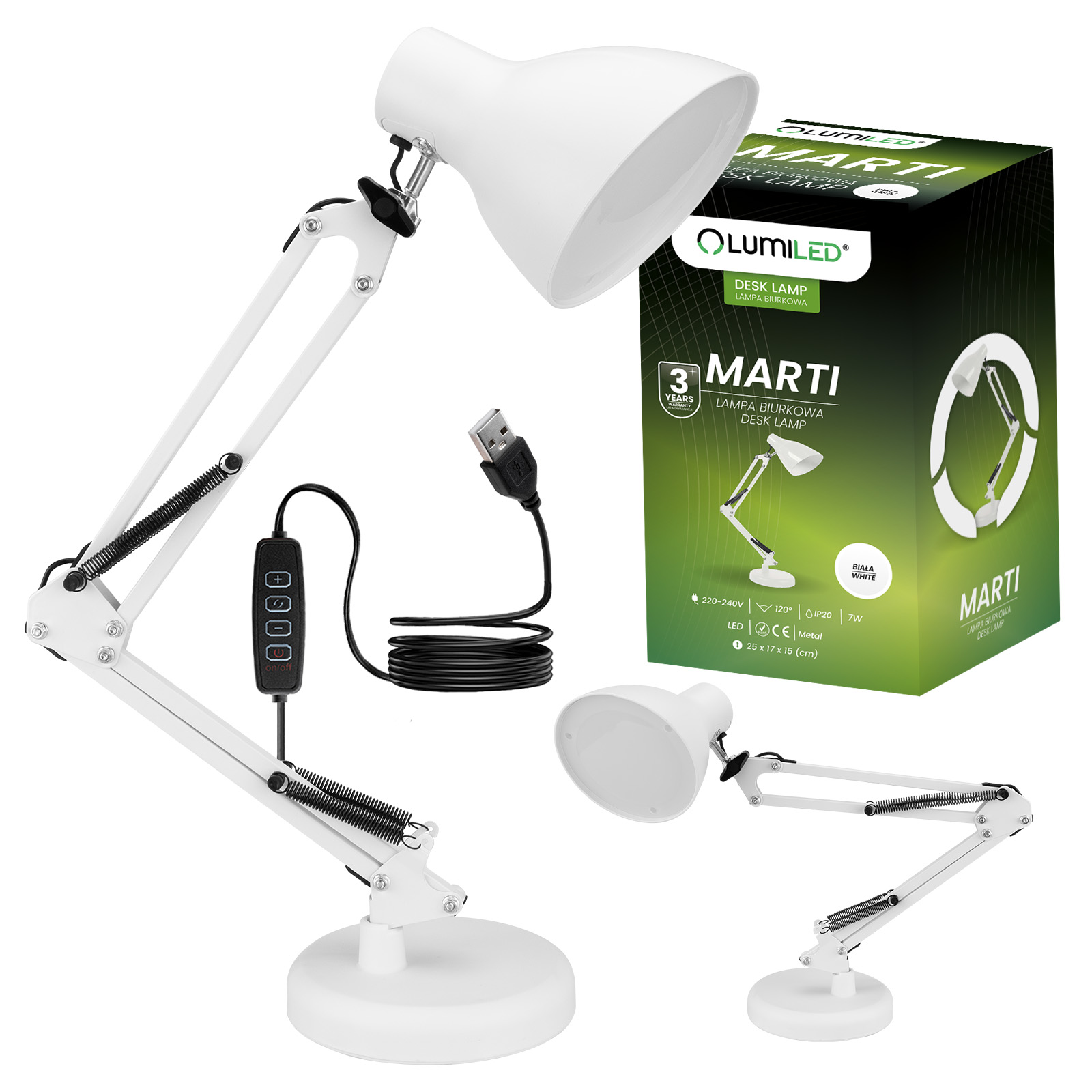 Lampka Biurkowa Stołowa LED 7W CCT Ściemnialna Marti Biała Lumiled - główne zdjęcie produktu