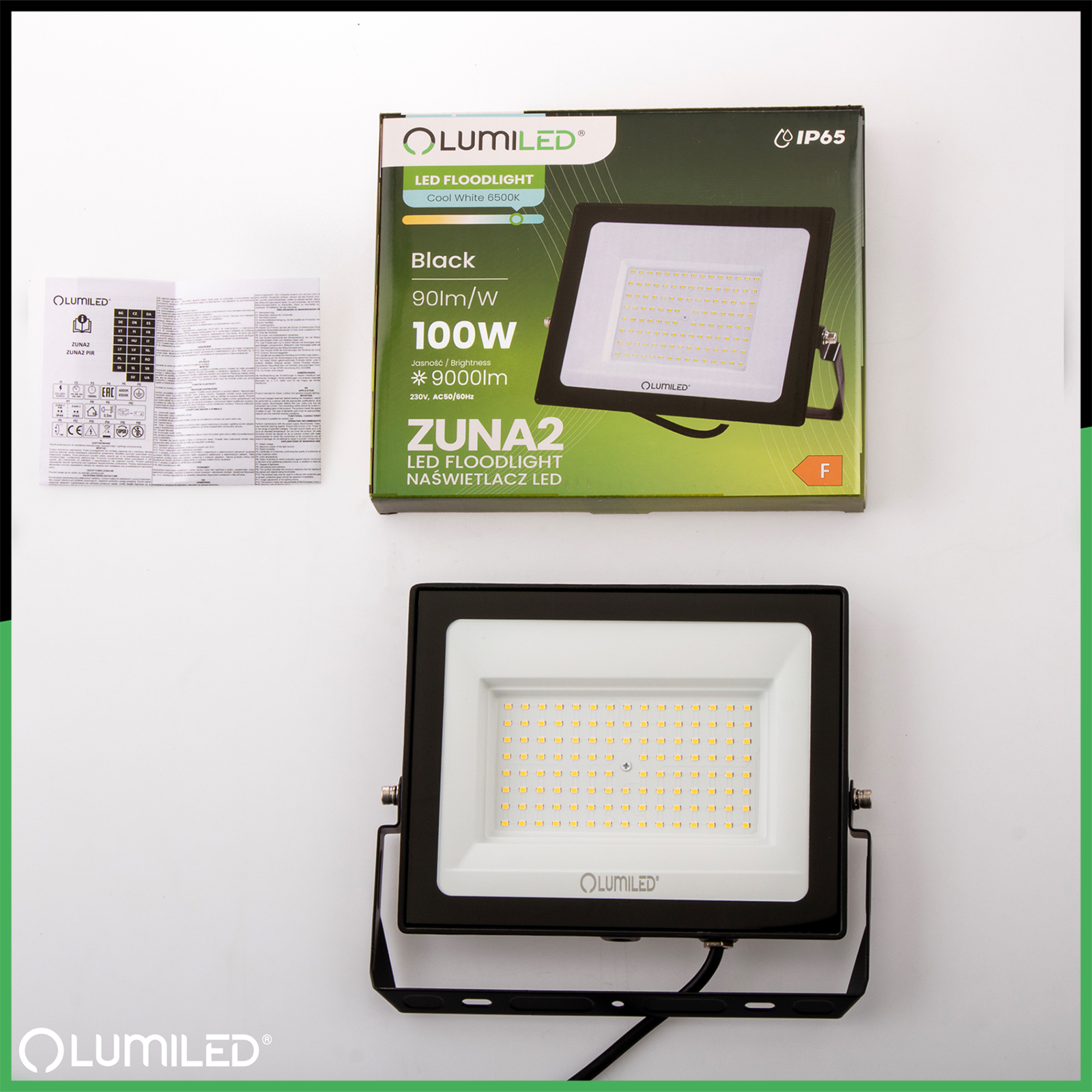 Naświetlacz LED ZUNA2 100W 9000lm 6500K IP65 Czarny LUMILED - skład produktu