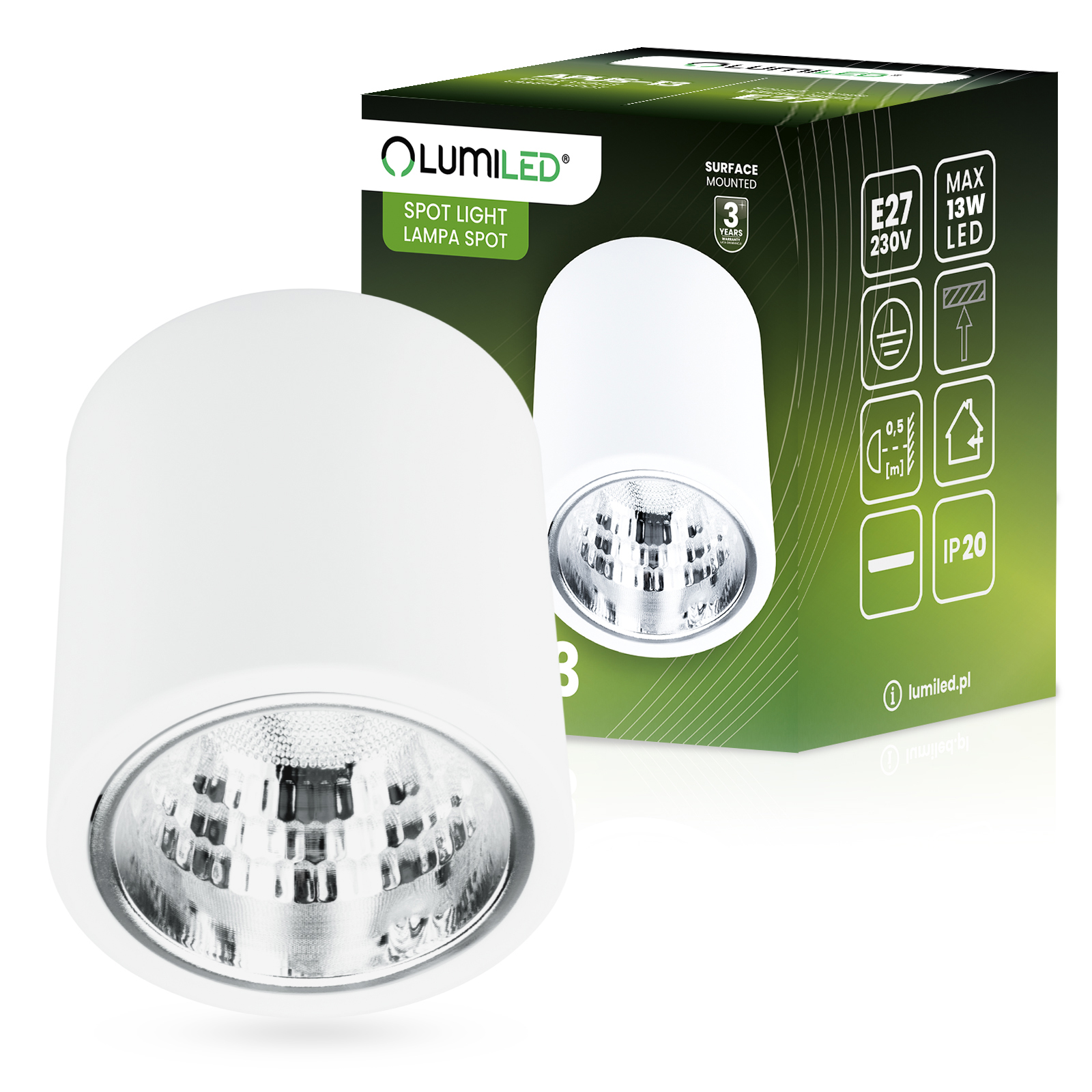 Oprawa Sufitowa Natynkowa Stała Okrągła APUS 13 Spot TUBA Biała E27 - główne zdjęcie produktu