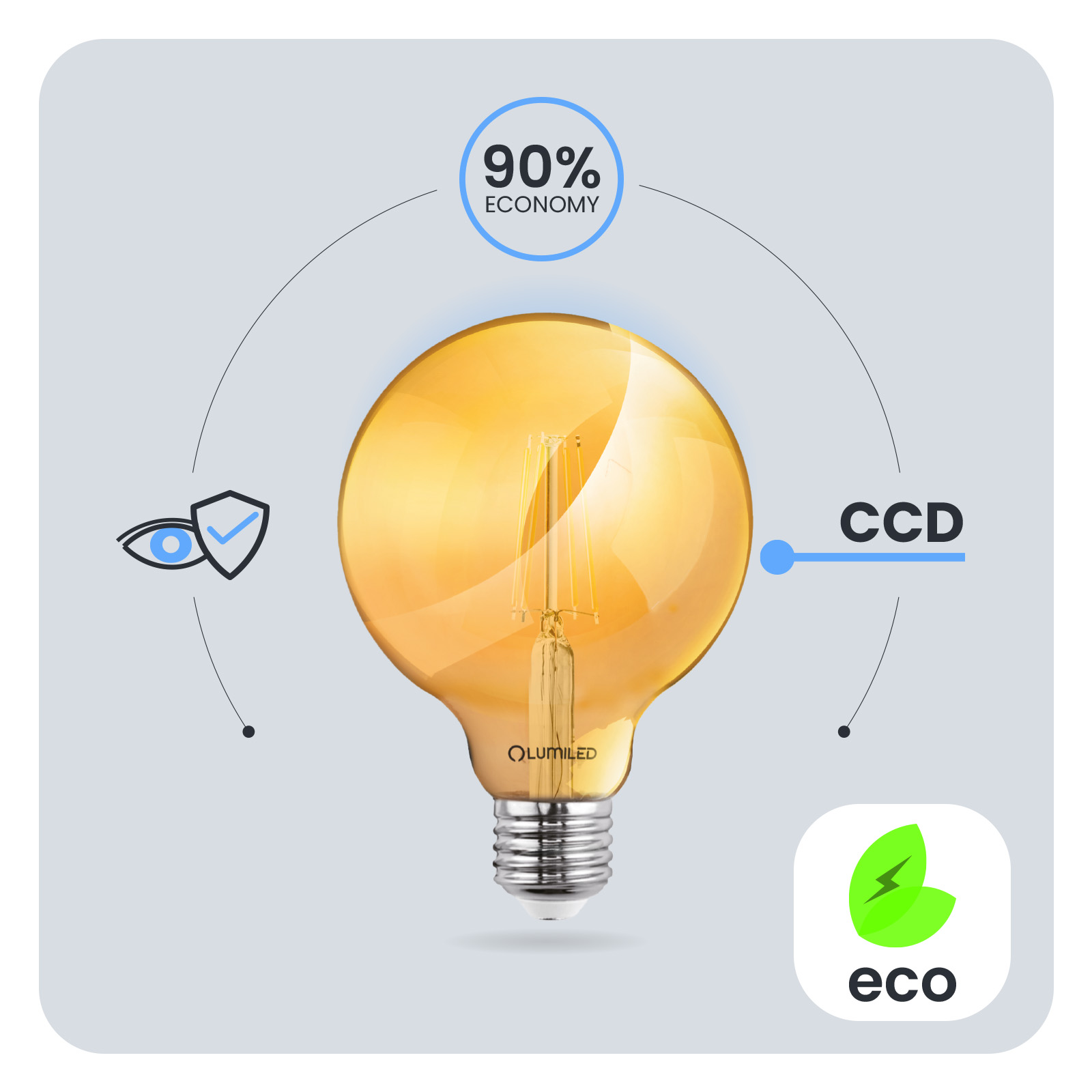 Żarówka LED E27 Kula G95 6W = 50W 660lm 2000K Ciepła 360° BURSZTYNOWA FILAMENT LUMILED - pierwsza cecha produktu