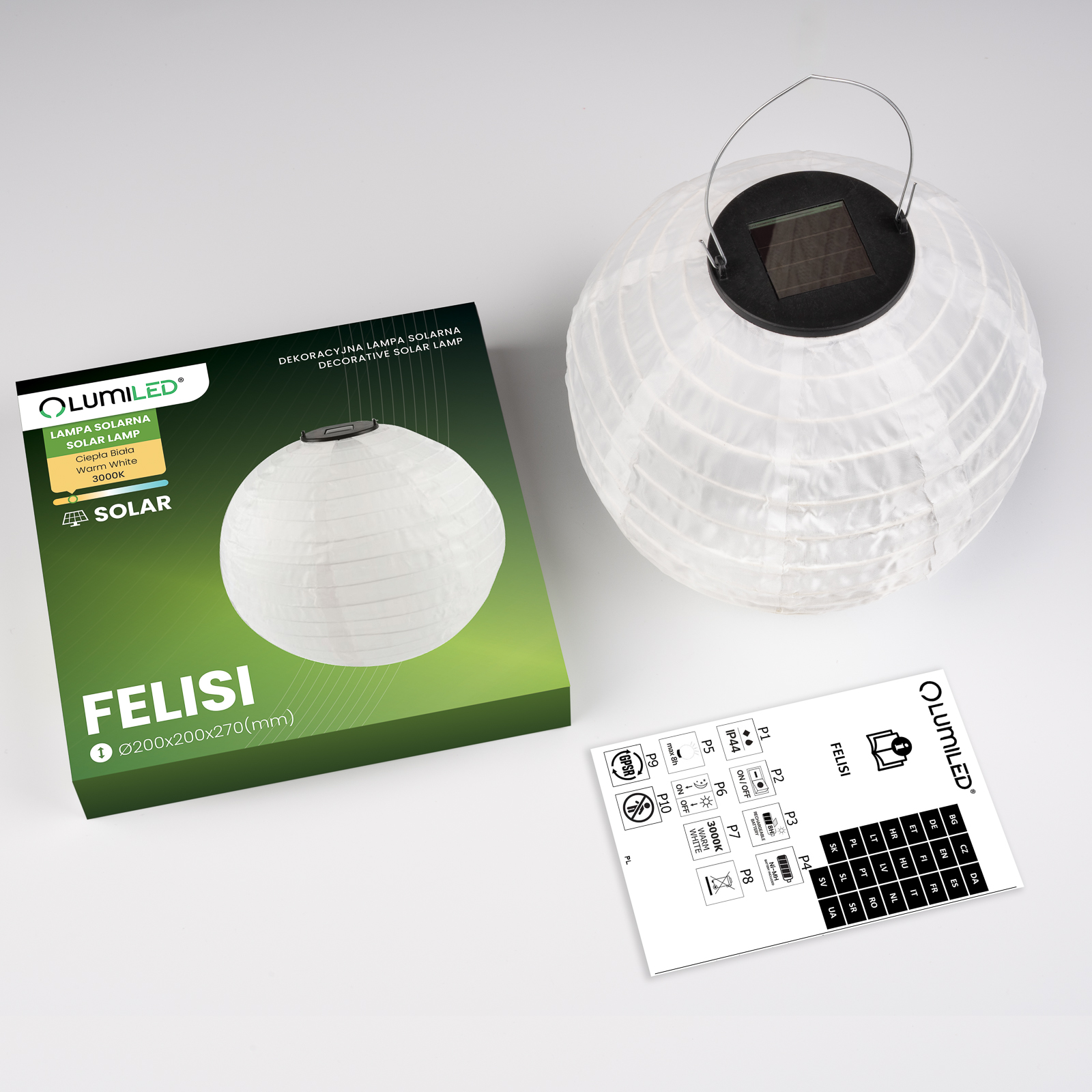 Lampa Solarna Ogrodowa LED FELISI Lampion Origami Latarenka 20cm LUMILED - skład produktu