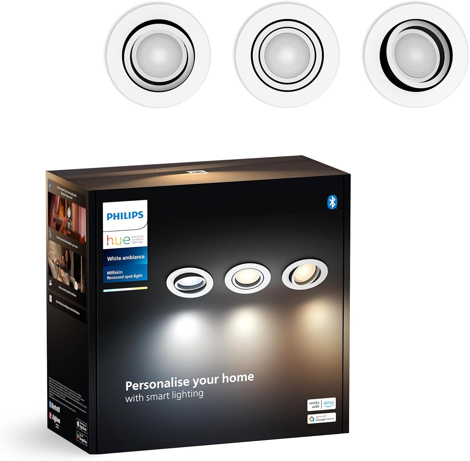 3x Oprawa Podtynkowa Wpuszczana LED 4.2W 400lm IP20 White Ambiance TW Biała Inteligentna SMART Zigbee Bluetooth Milliskin Philips HUE - główne zdjęcie produktu