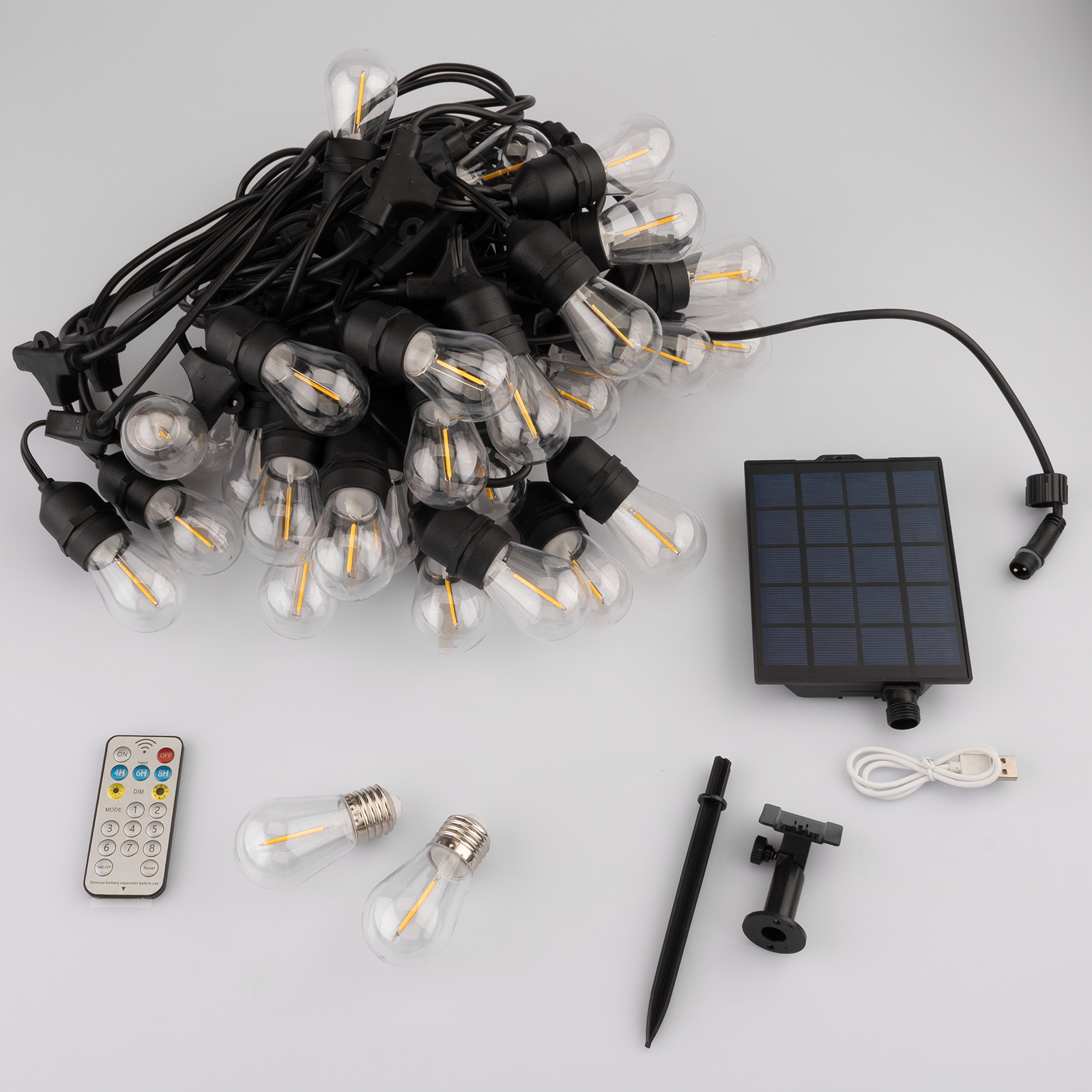 Girlanda Solarna Ogrodowa 30x  LED Ozdobne Żarówki 20m + PILOT IP65 2700K Ciepła SOLLIS LUMILED - skład produktu