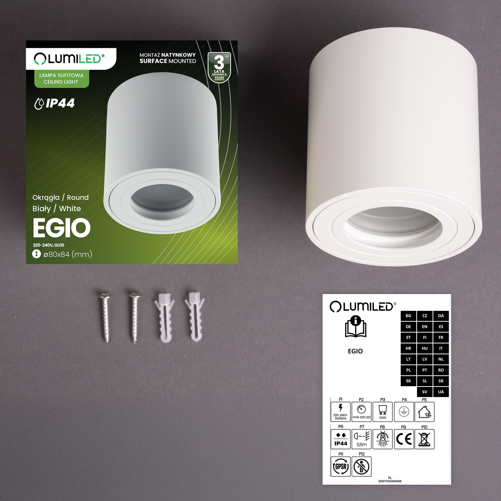 Oprawa Natynkowa HALOGENOWA Spot Tuba Lampa Sufitowa EGIO GU10 Okrągła Biała LUMILED - skład produktu