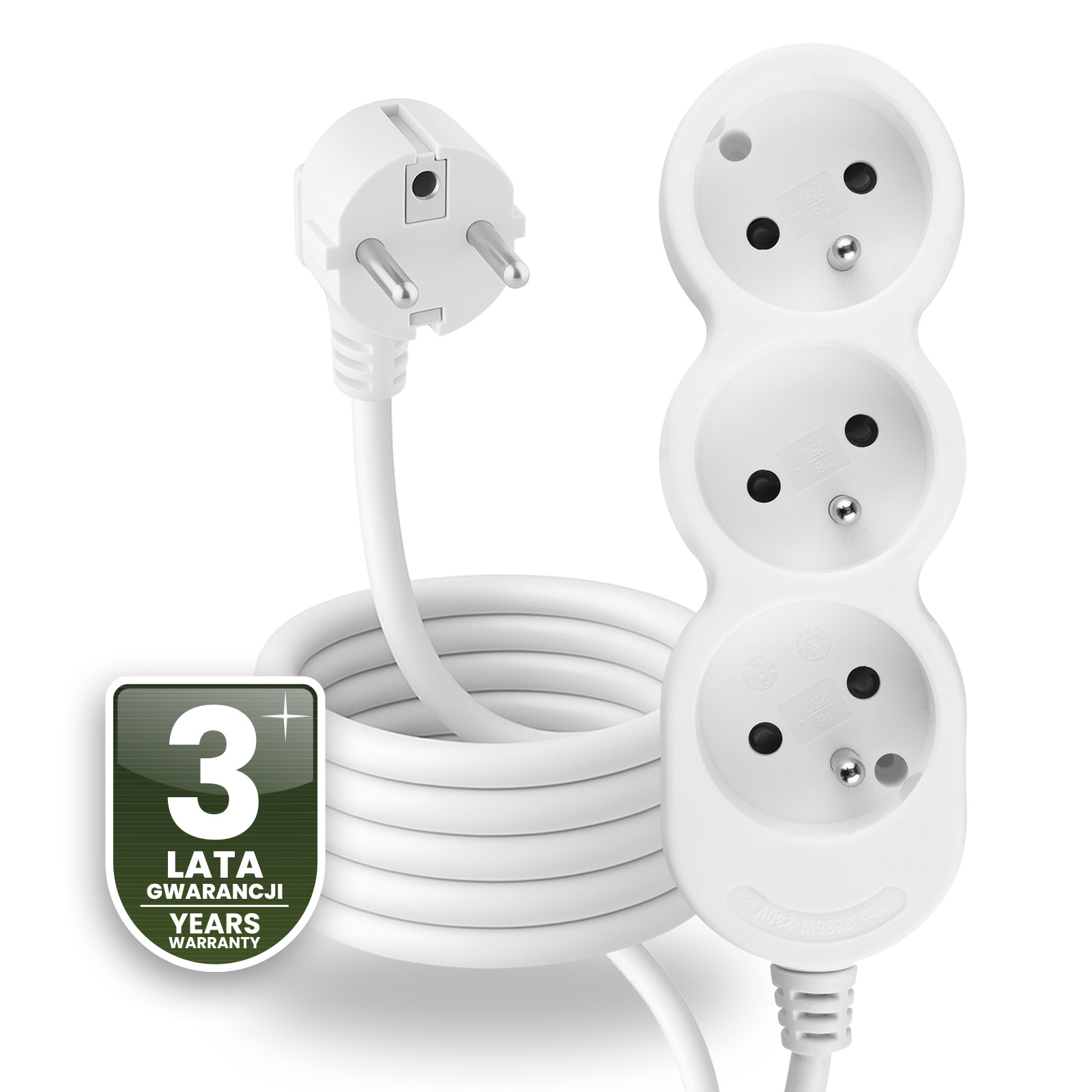 Przedłużacz Sieciowy Kabel z Uziemieniem Listwa Zasilająca 3 Gniazda 3m Biały Sznur Lendo Lumiled - czwarta cecha produktu