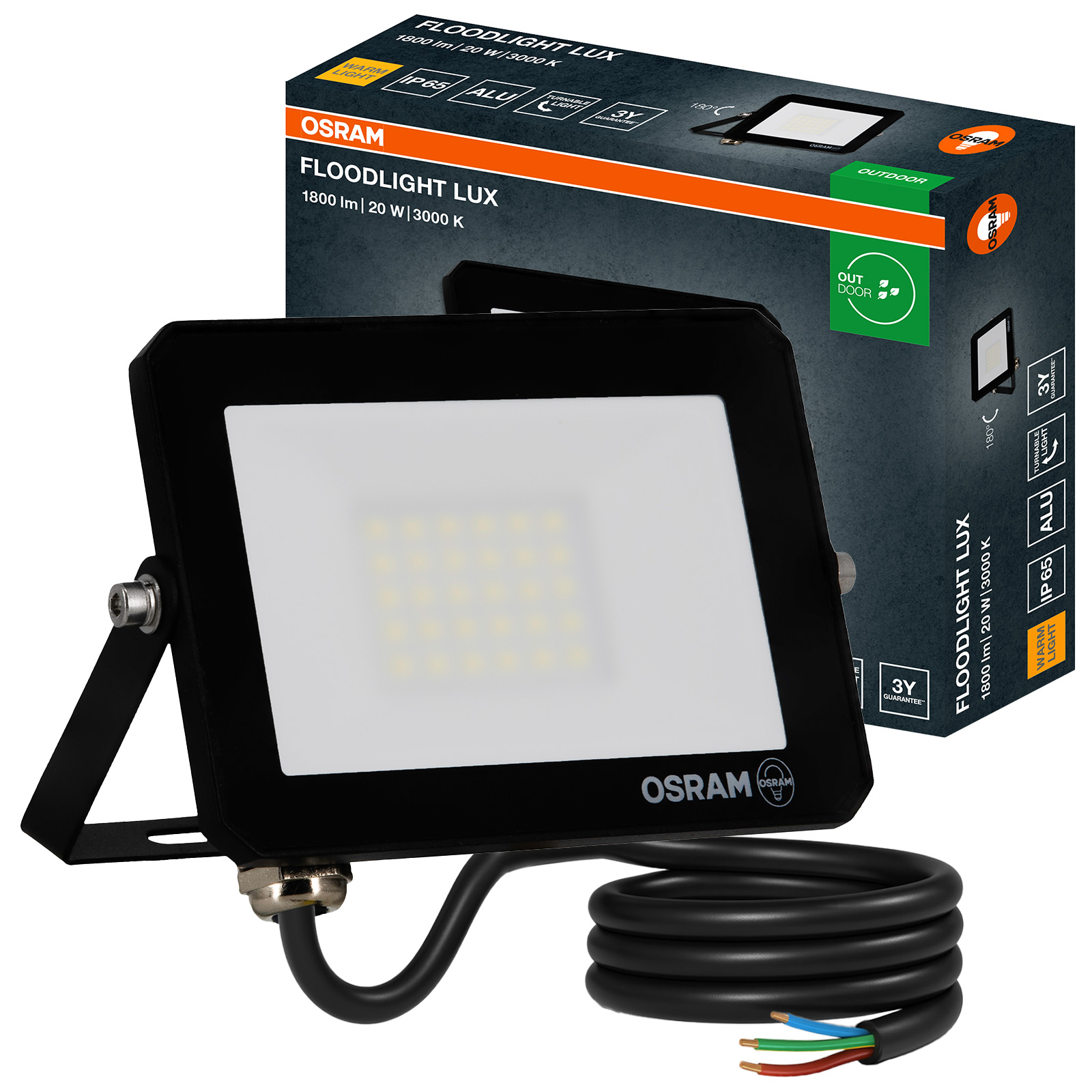 Naświetlacz LED Halogen Zewnętrzny Reflektor 20W 3000K 1800lm IP65 FLOODLIGHT LUX OSRAM - główne zdjęcie produktu