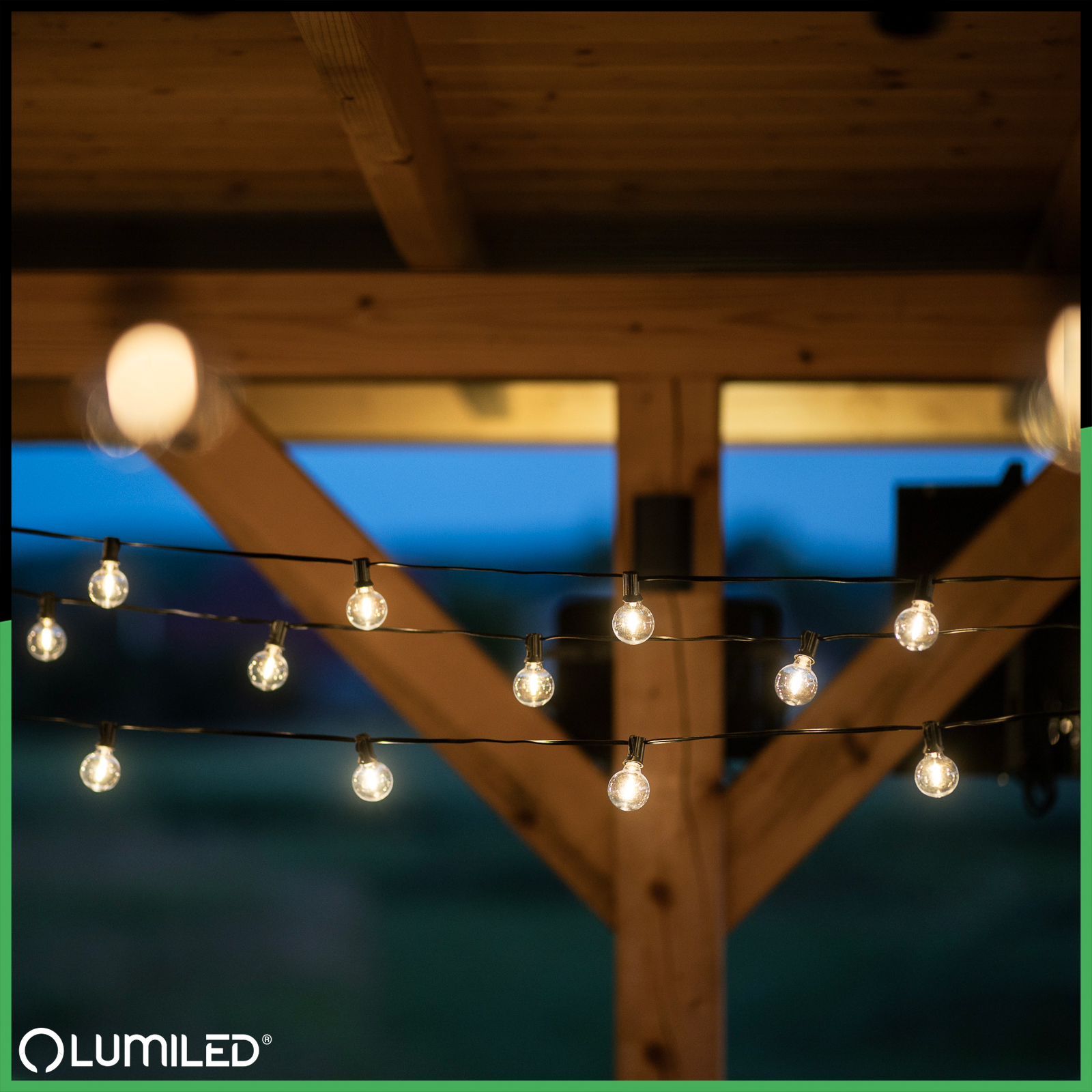 Girlanda Ogrodowa Zewnętrzna Łańcuch Świetlny 20m 60x LED + 2 Żarówki 12W Ciepła 2700K DOLLIS2 LUMILED - druga cecha produktu