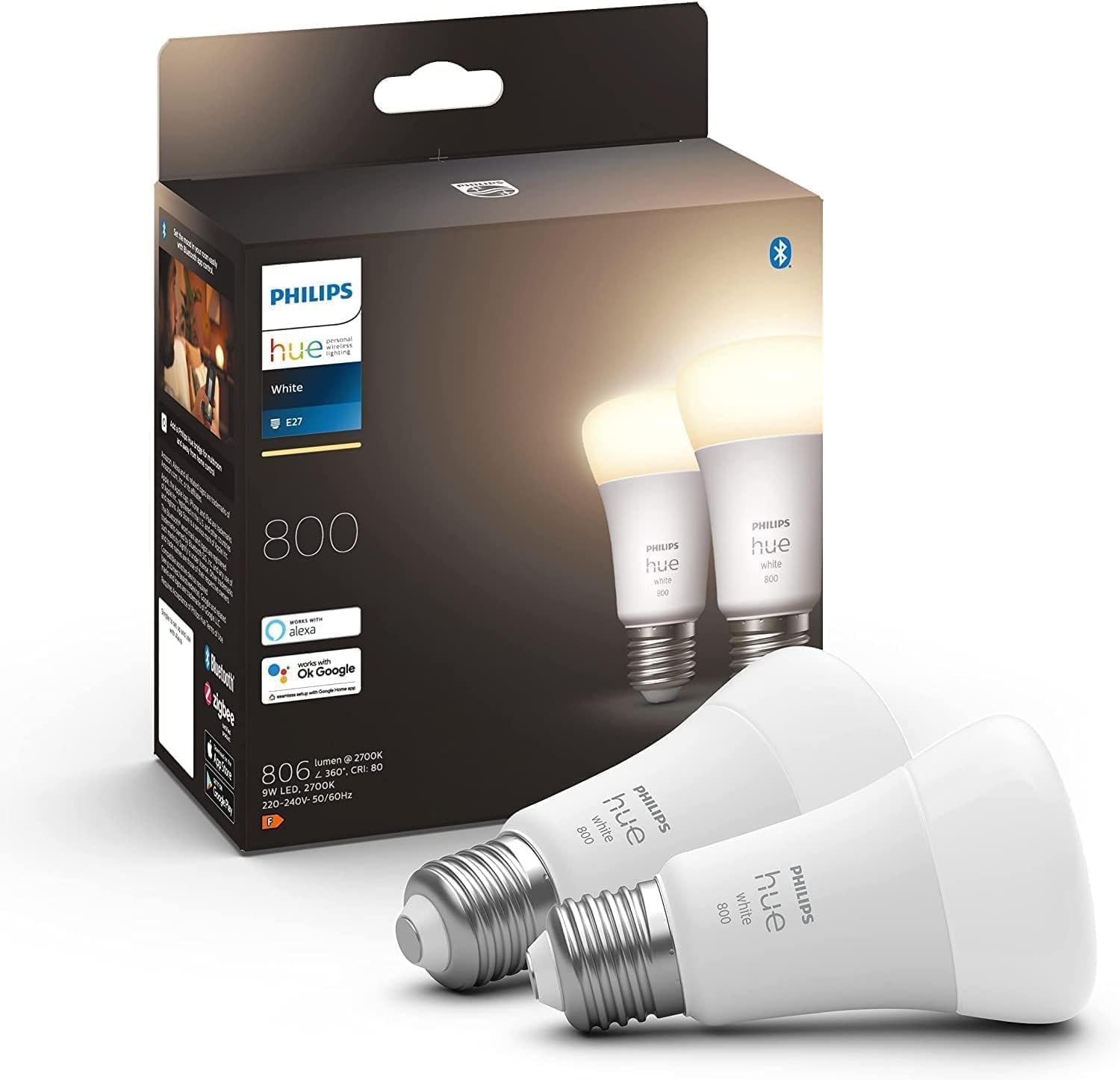 2x Żarówka LED E27 A60 9W = 60W 800lm 2700K Biała Ciepła SMART Inteligentna Bluetooth ZigBee White Philips HUE - główne zdjęcie produktu