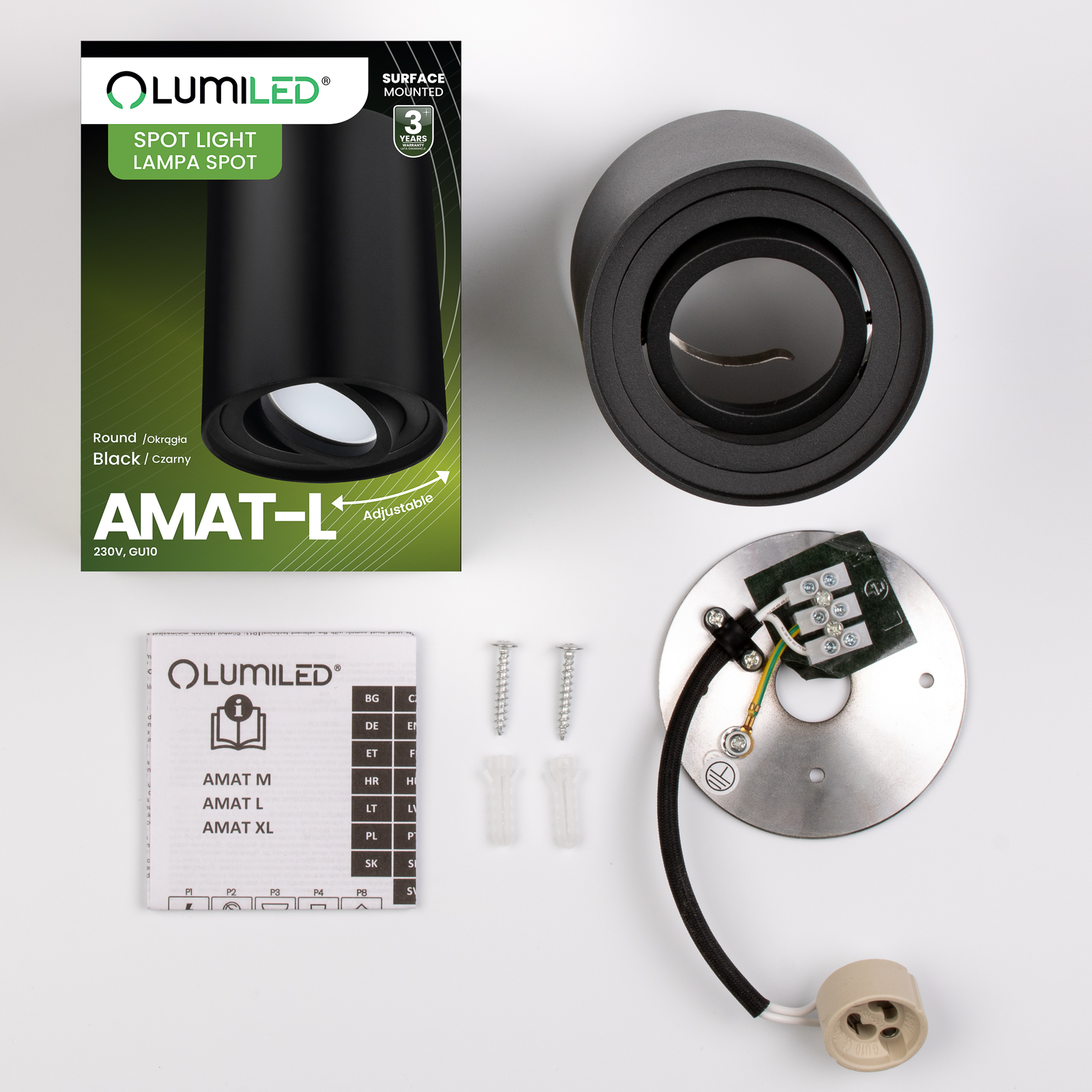 Oprawa Natynkowa HALOGENOWA Spot Tuba Ruchoma GU10 Okrągła Czarna 115mm AMAT-L LUMILED - skład produktu