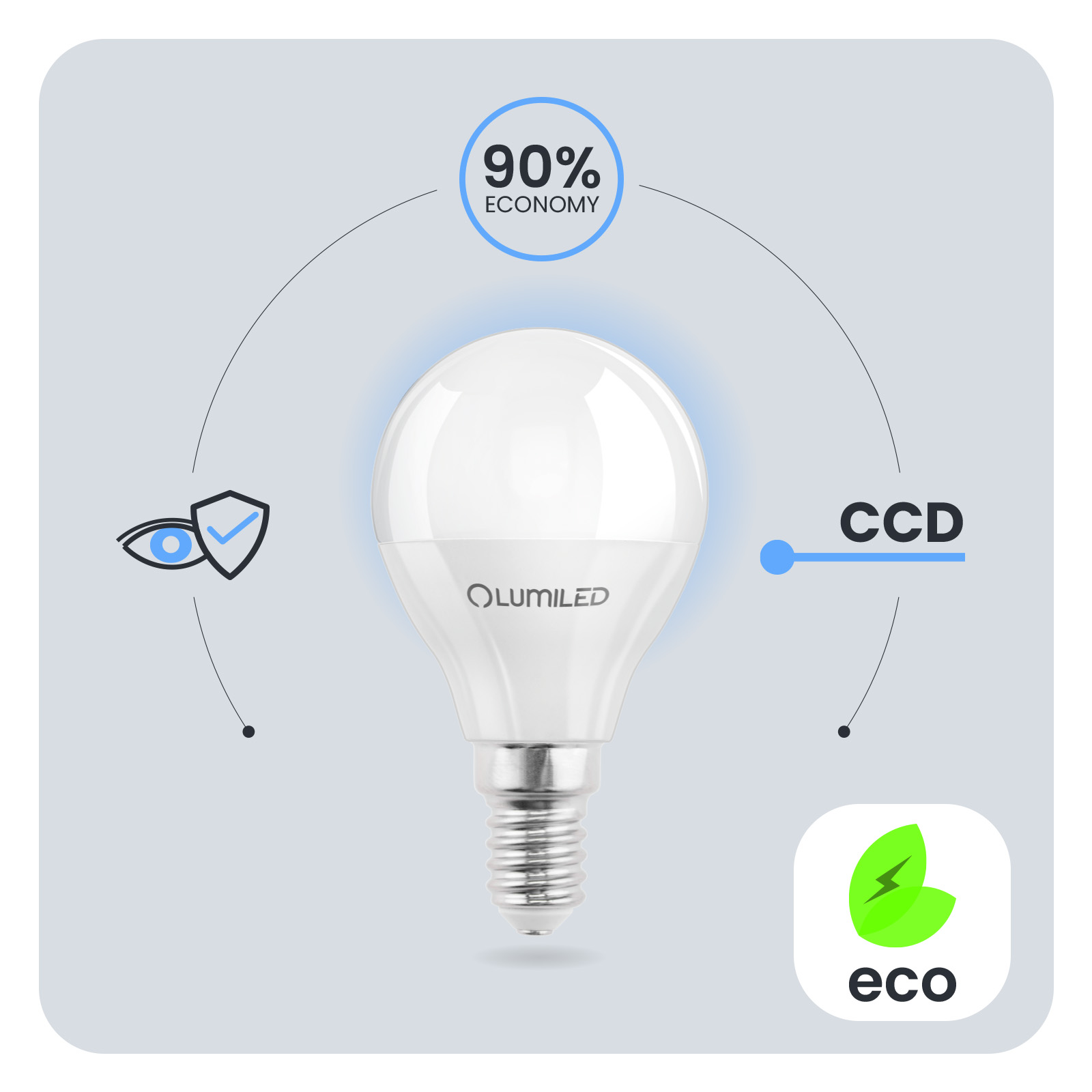 Żarówka LED E14 Kulka P45 10W = 75W 1100lm 3000K Ciepła 180° LUMILED - pierwsza cecha produktu