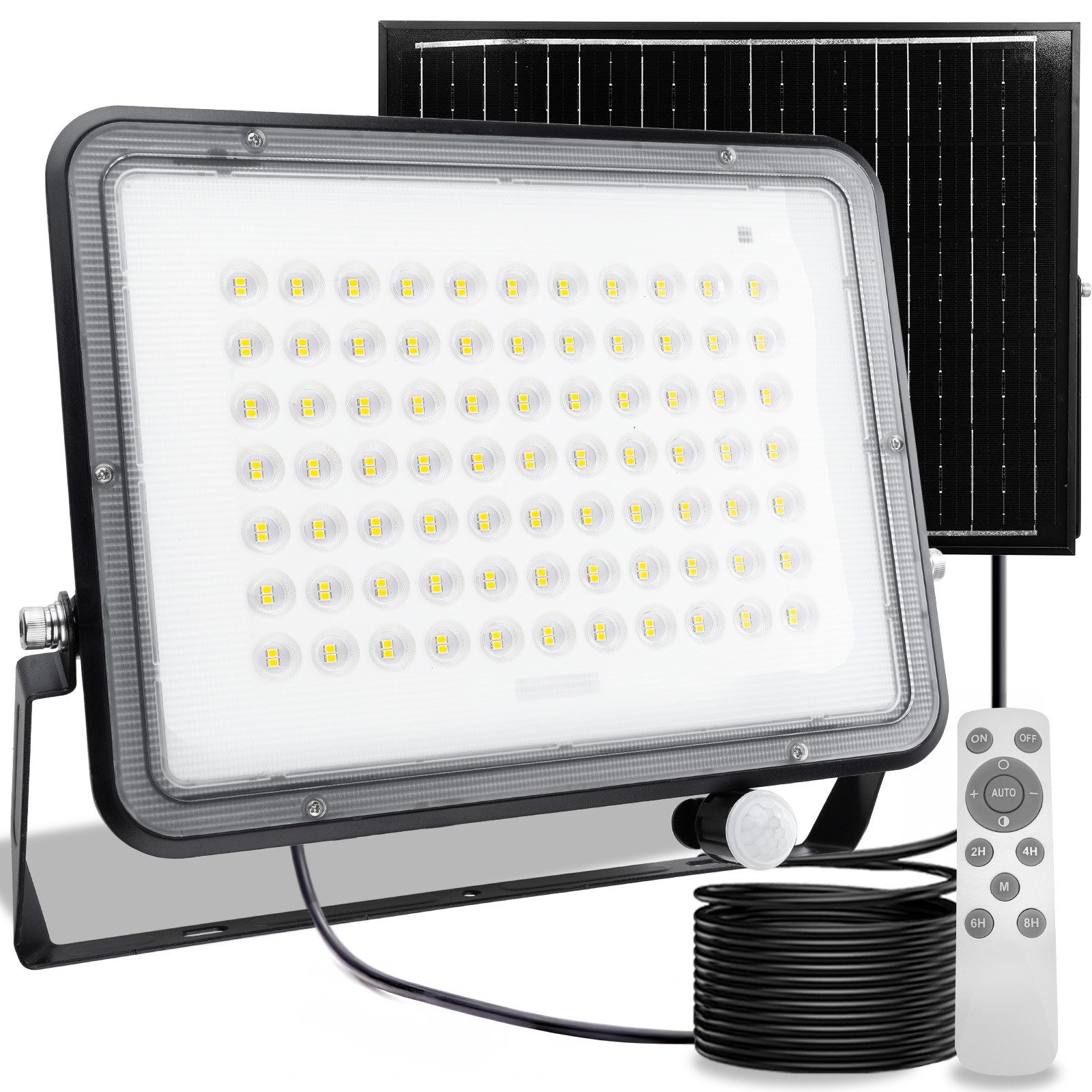 Naświetlacz Solarny LED Halogen 300W Lampa Ogrodowa 4000K IP65 Czujnik Ruchu PIR + Pilot FULGOR LUMILED - główne zdjęcie produktu