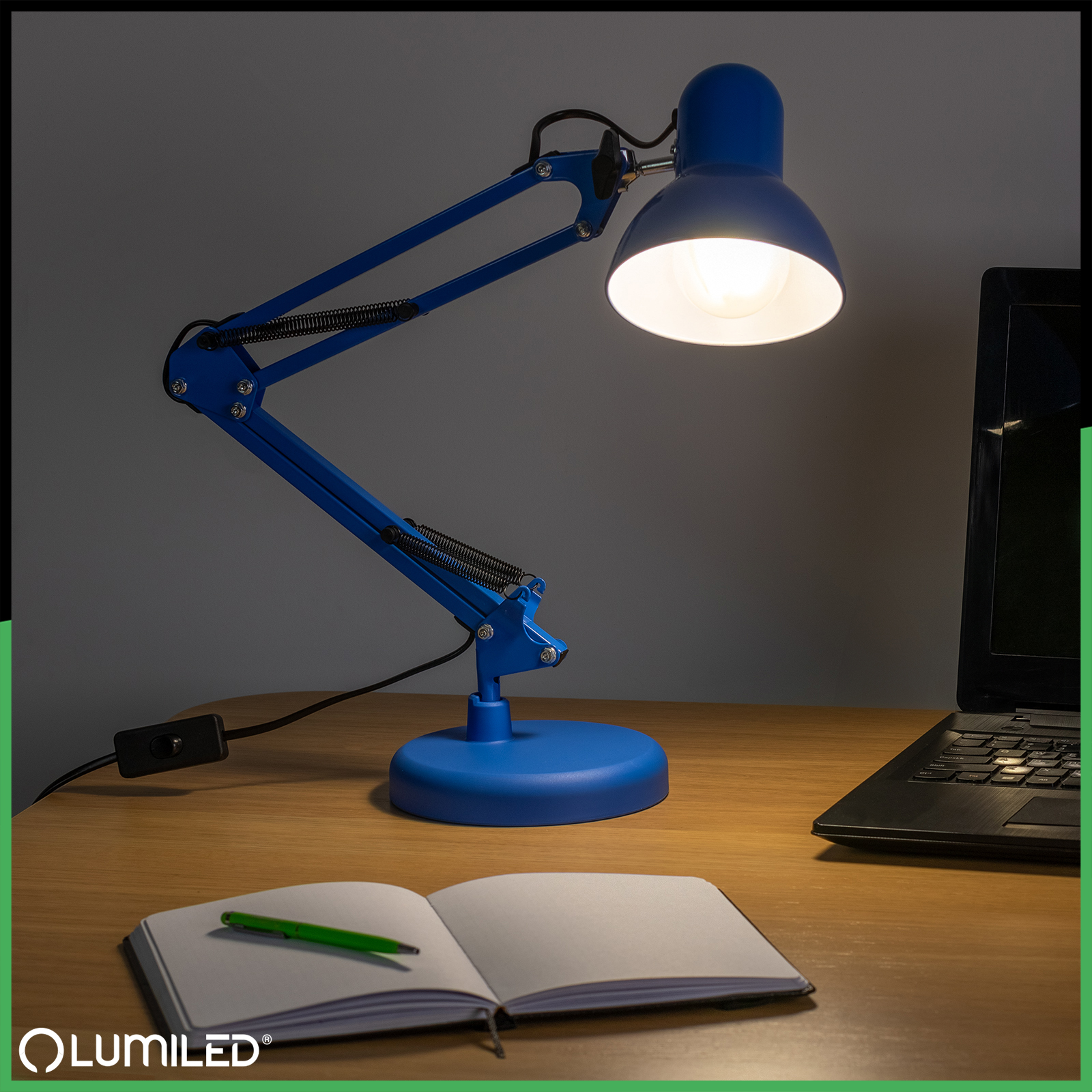 Lampka Biurkowa Kreślarska Stołowa E27 TOBI Niebieska Lumiled + uchwyt na blat - pierwsza cecha produktu